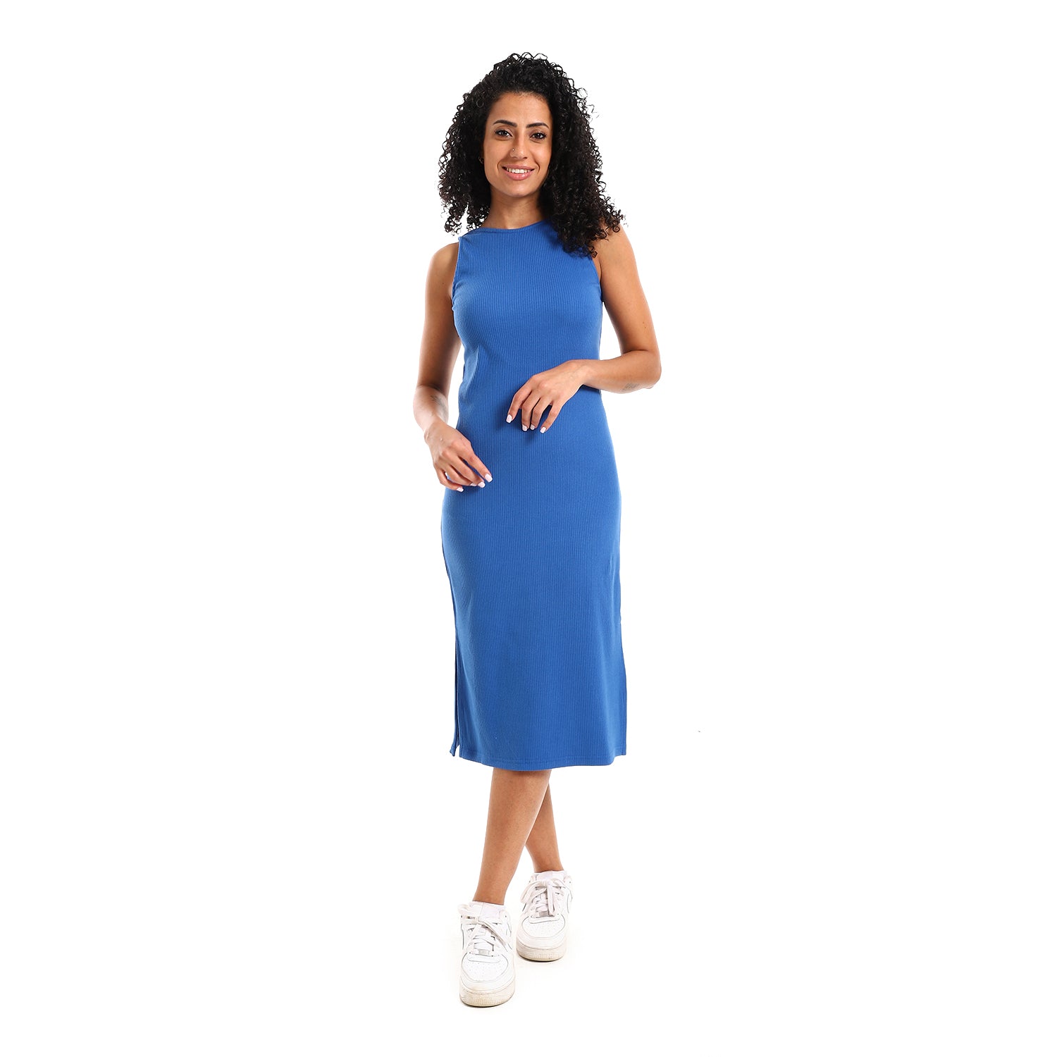 Blue sleeveless Rib Dress