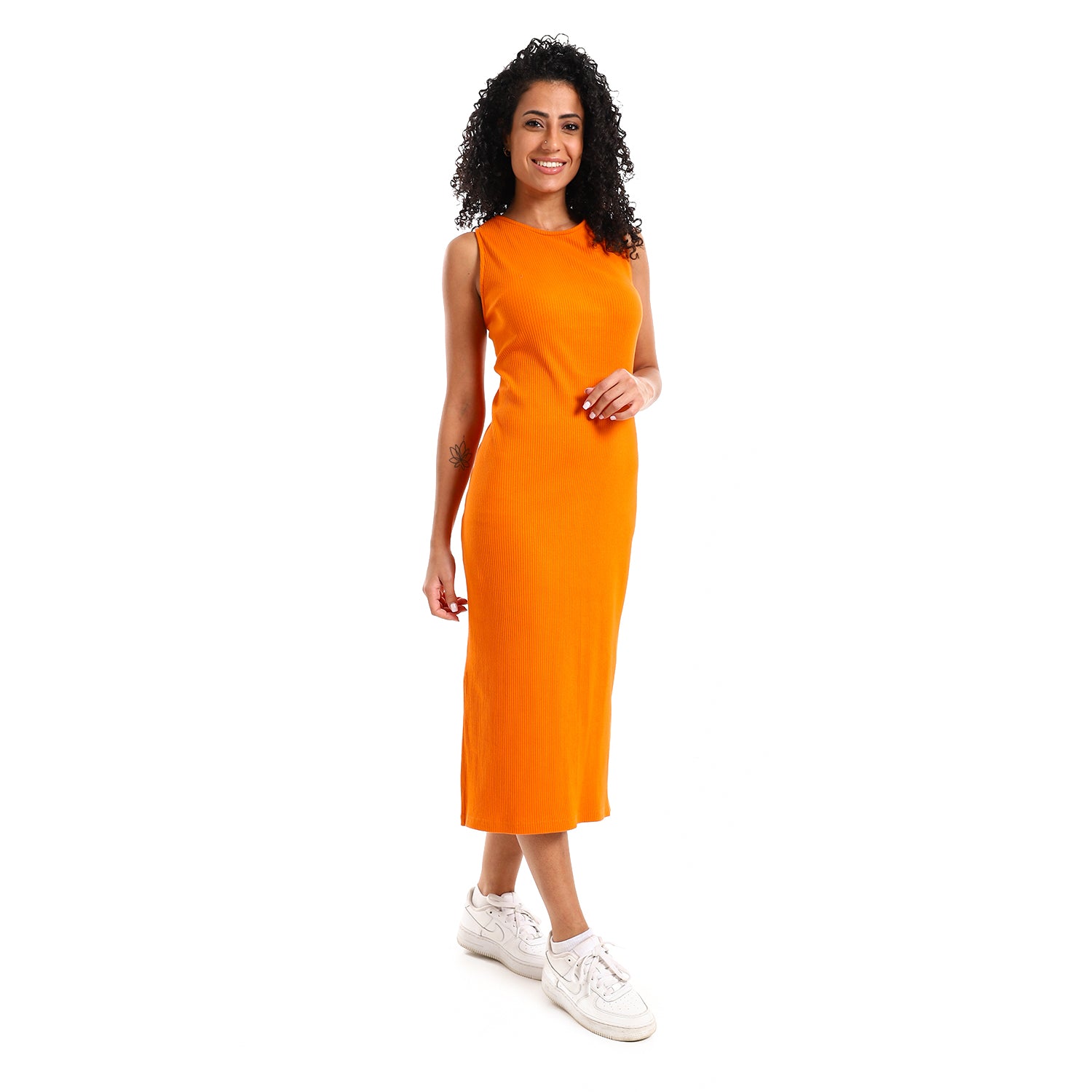 Orange sleeveless Rib Dress
