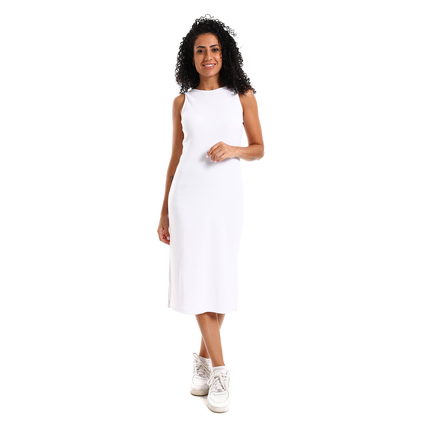 White sleeveless Rib Dress