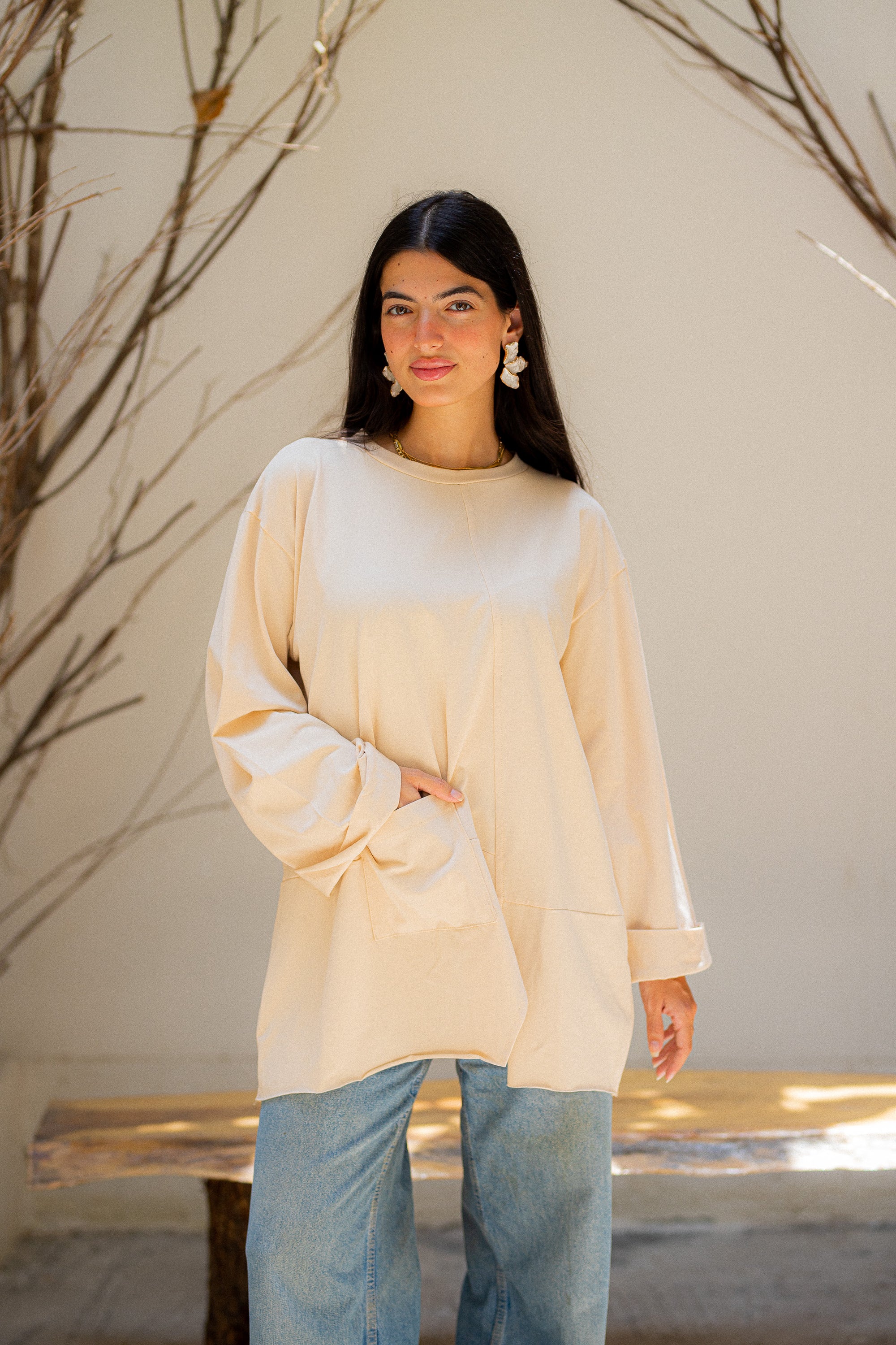 Beige Front pocket T-shirt