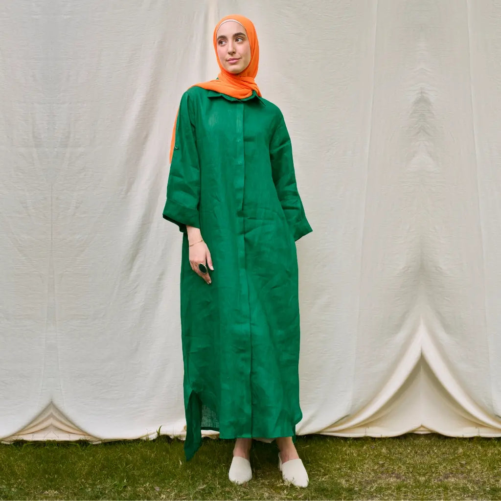 Khaki Pure Linen Dress
