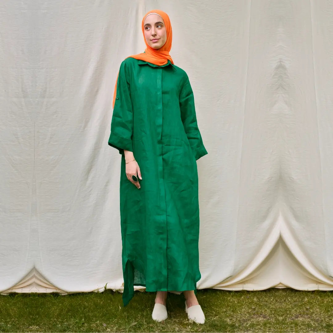 Khaki Pure Linen Dress