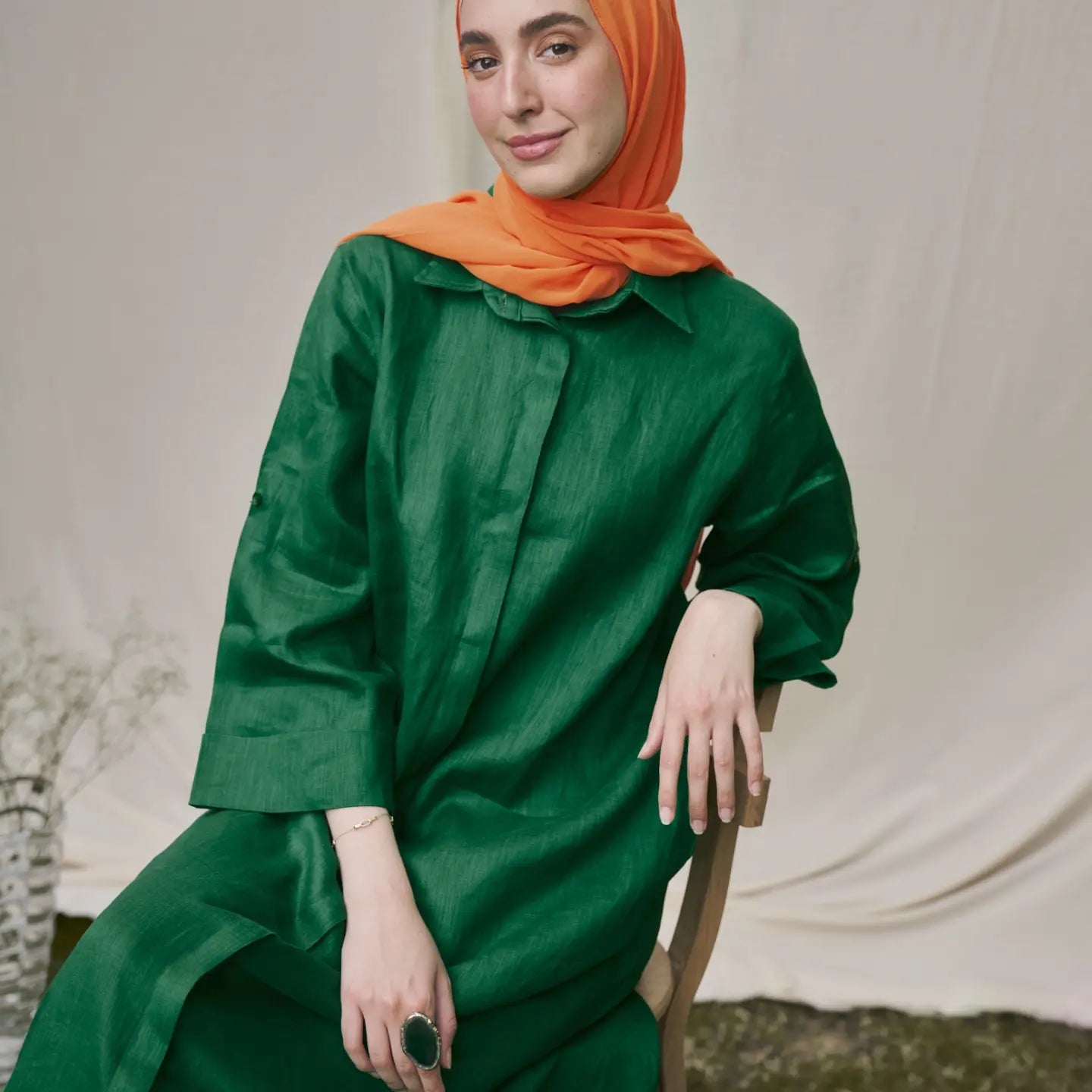 Green Pure Linen Dress