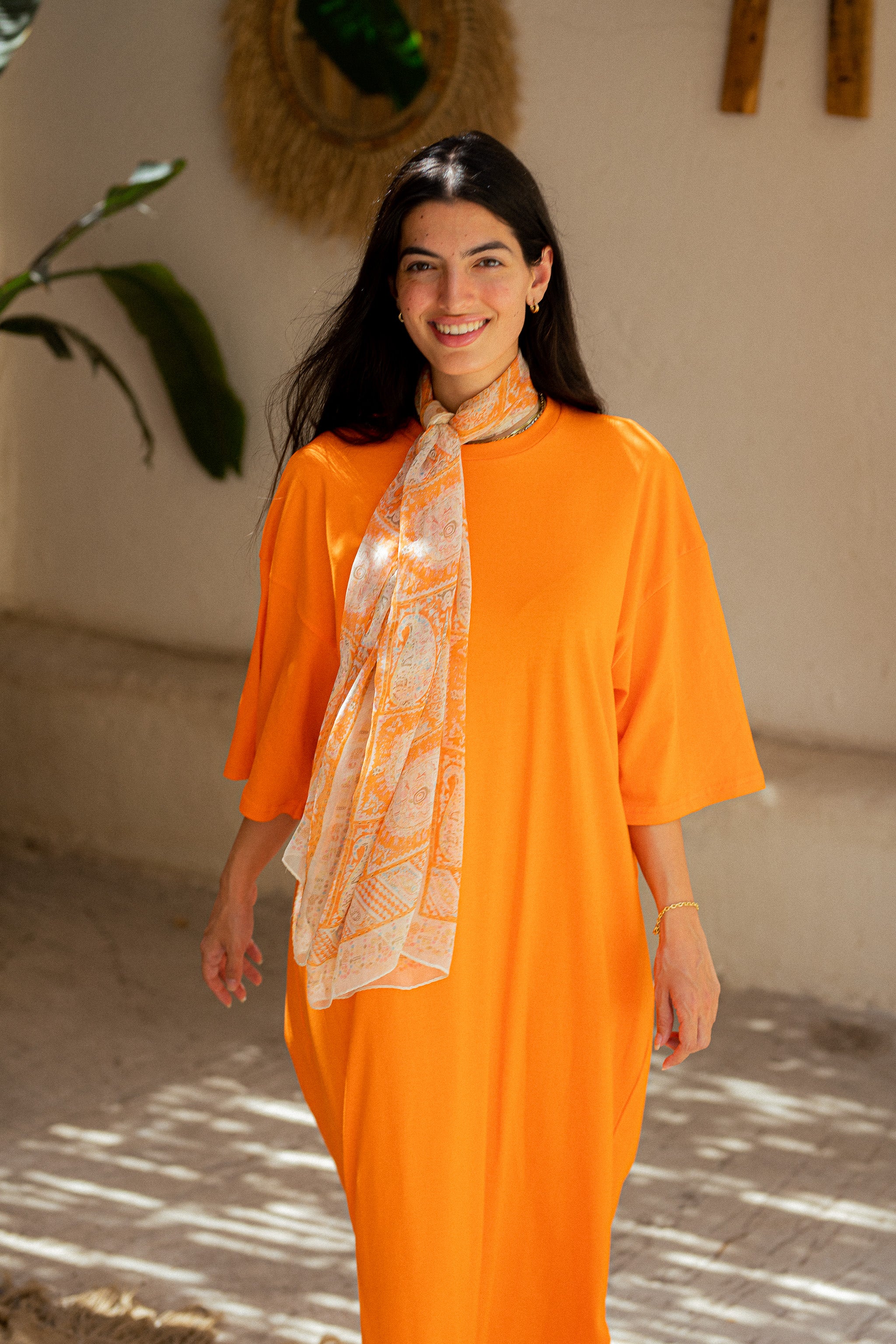 Orange Oversized short sleeves shirt dress