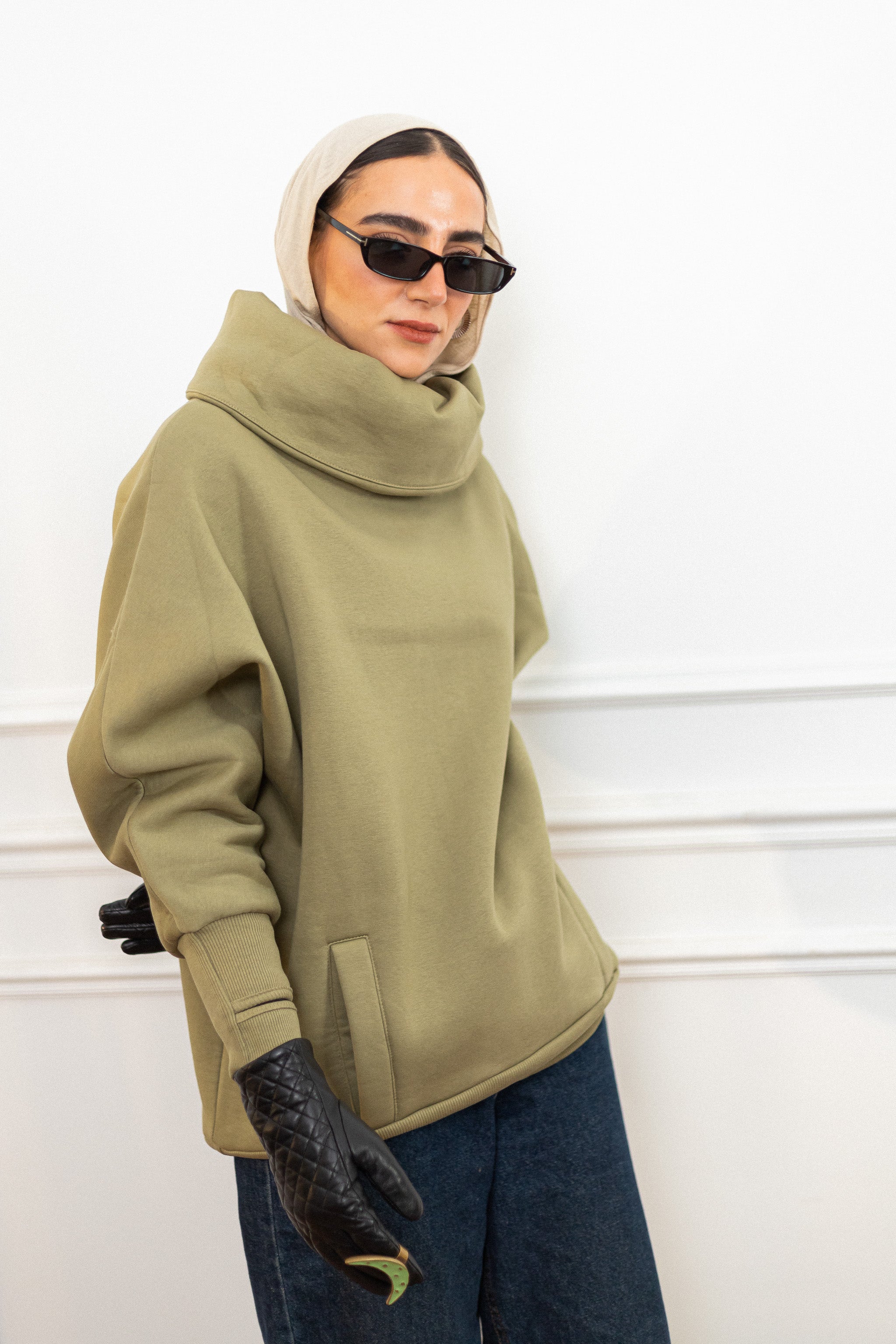 Apple green High Collar sweatshirt