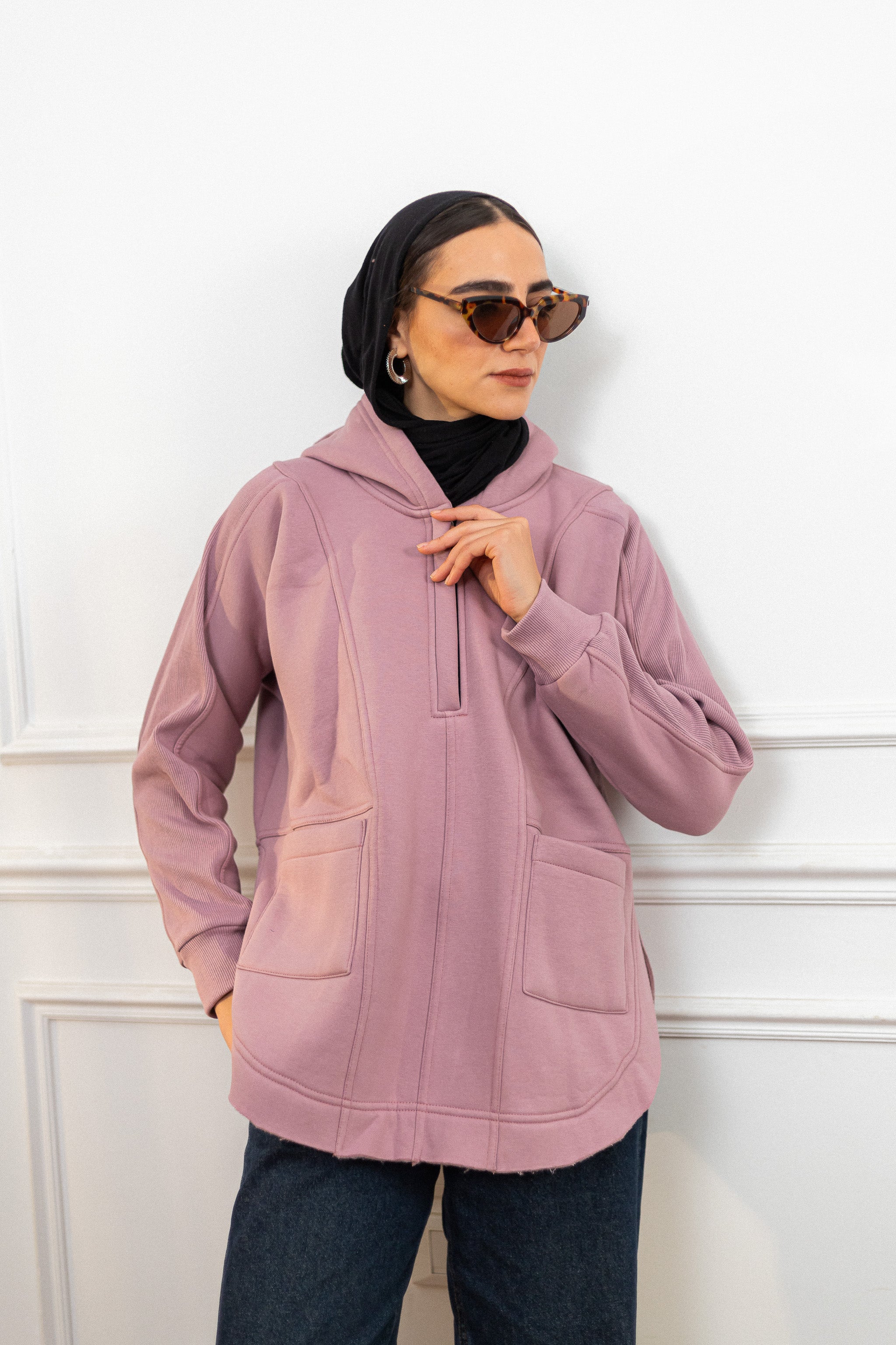 Khaki Rib sleeved hoodie