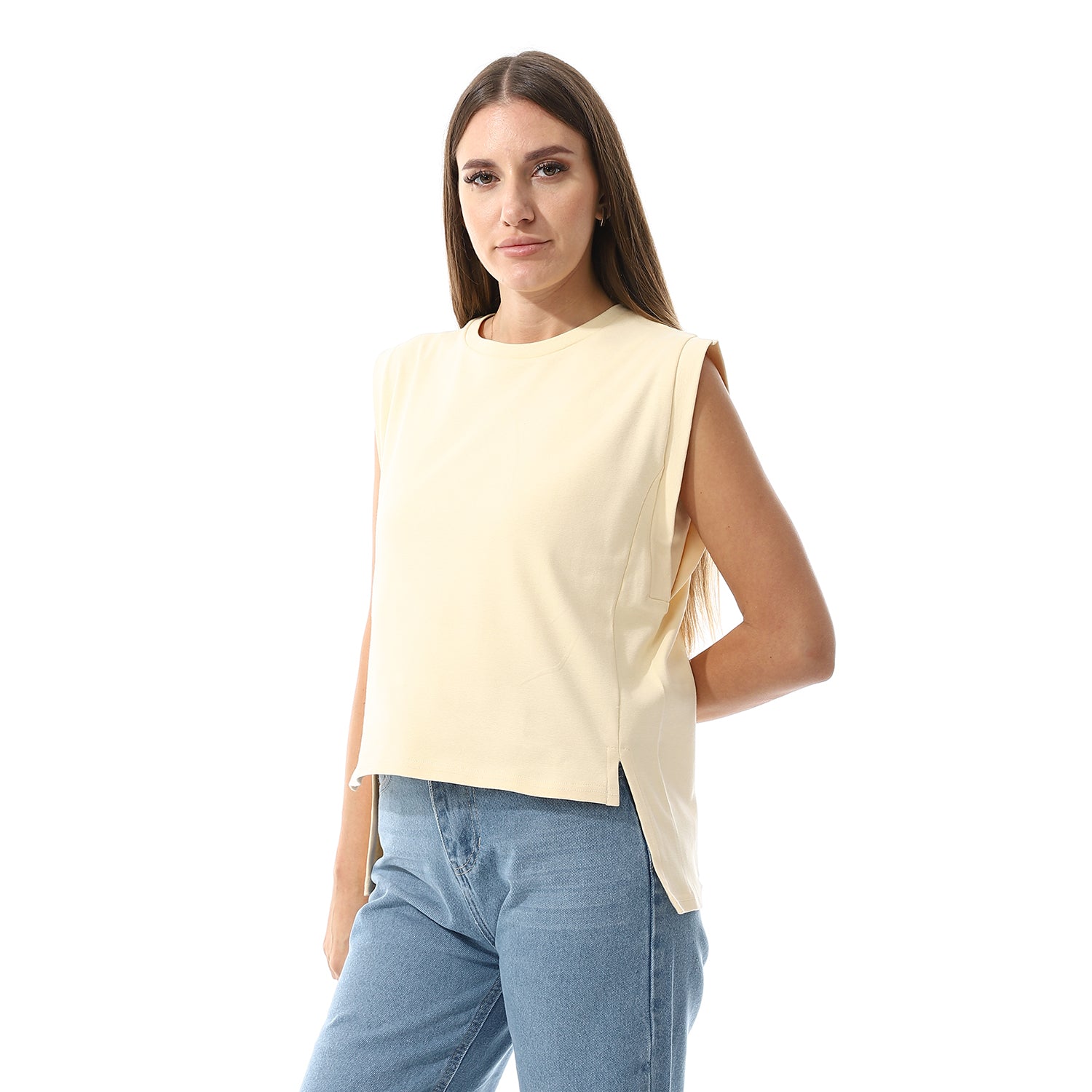 Beige Sleeveless Rib shirt