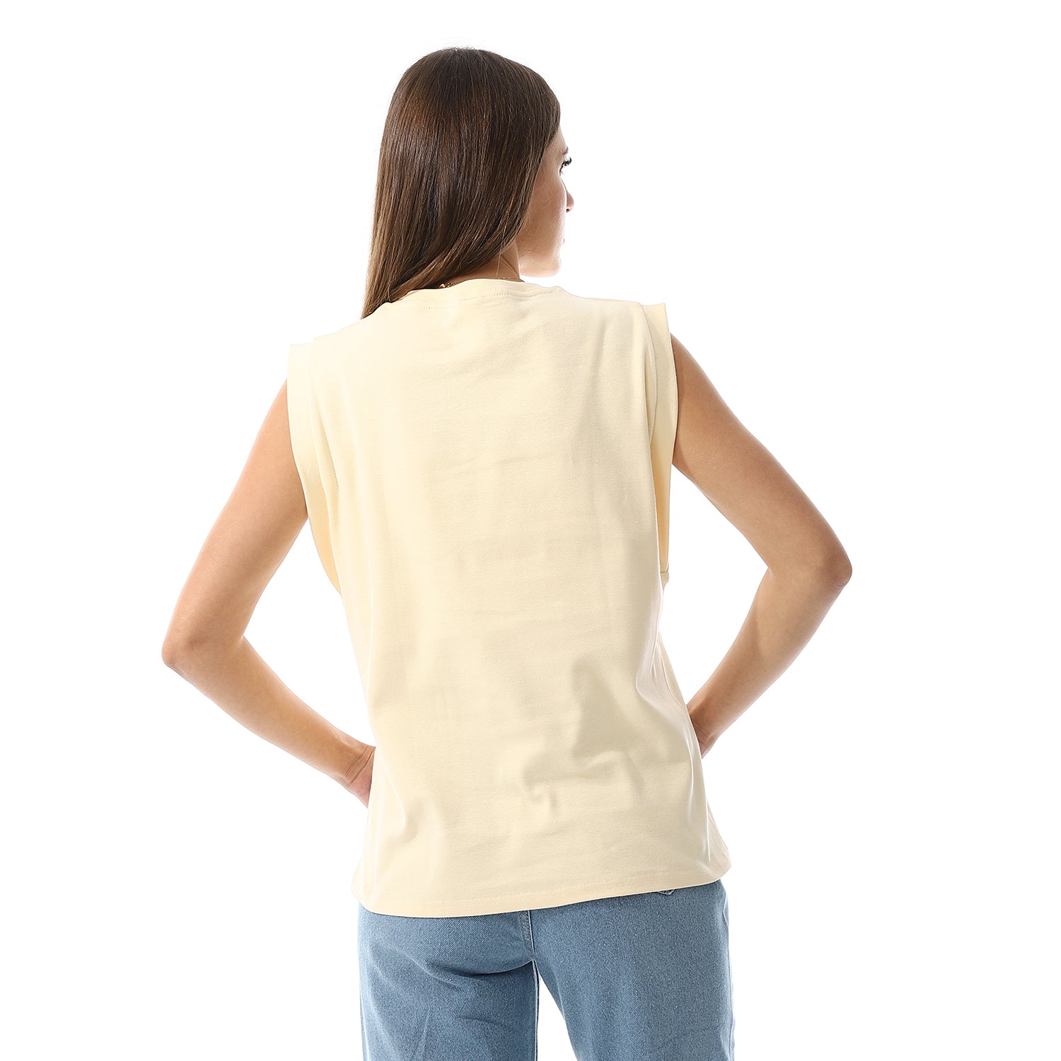 Beige Sleeveless Rib shirt