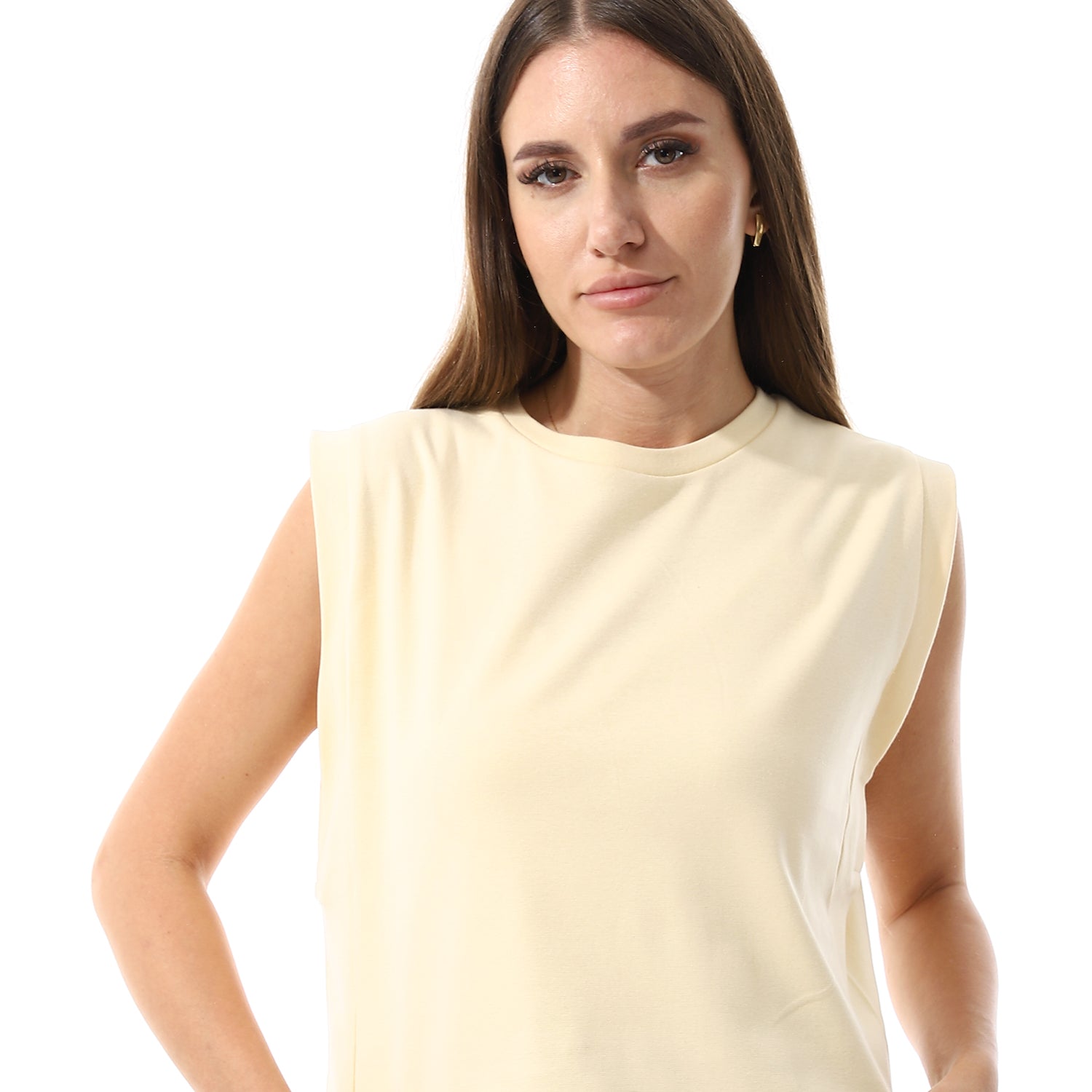Beige Sleeveless Rib shirt
