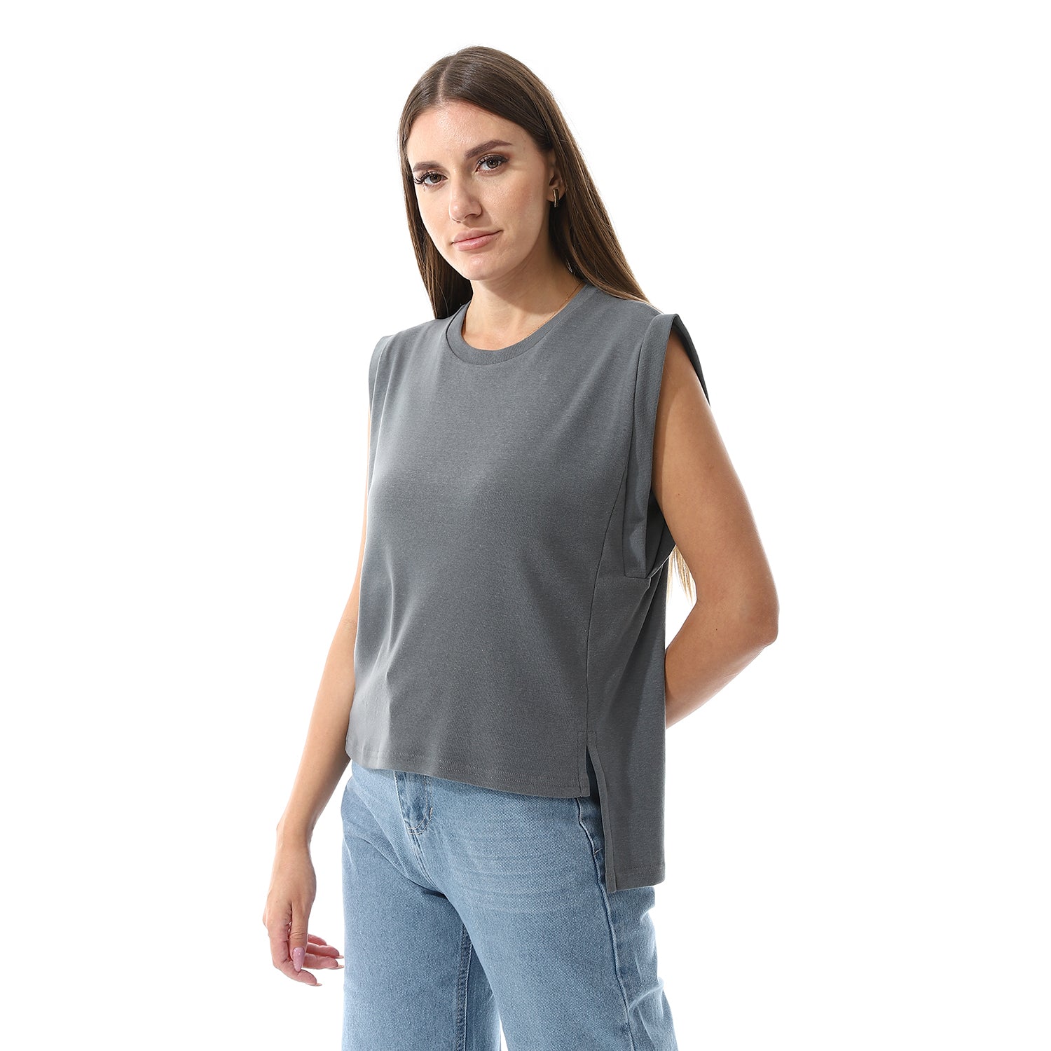 Grey Sleeveless Rib shirt