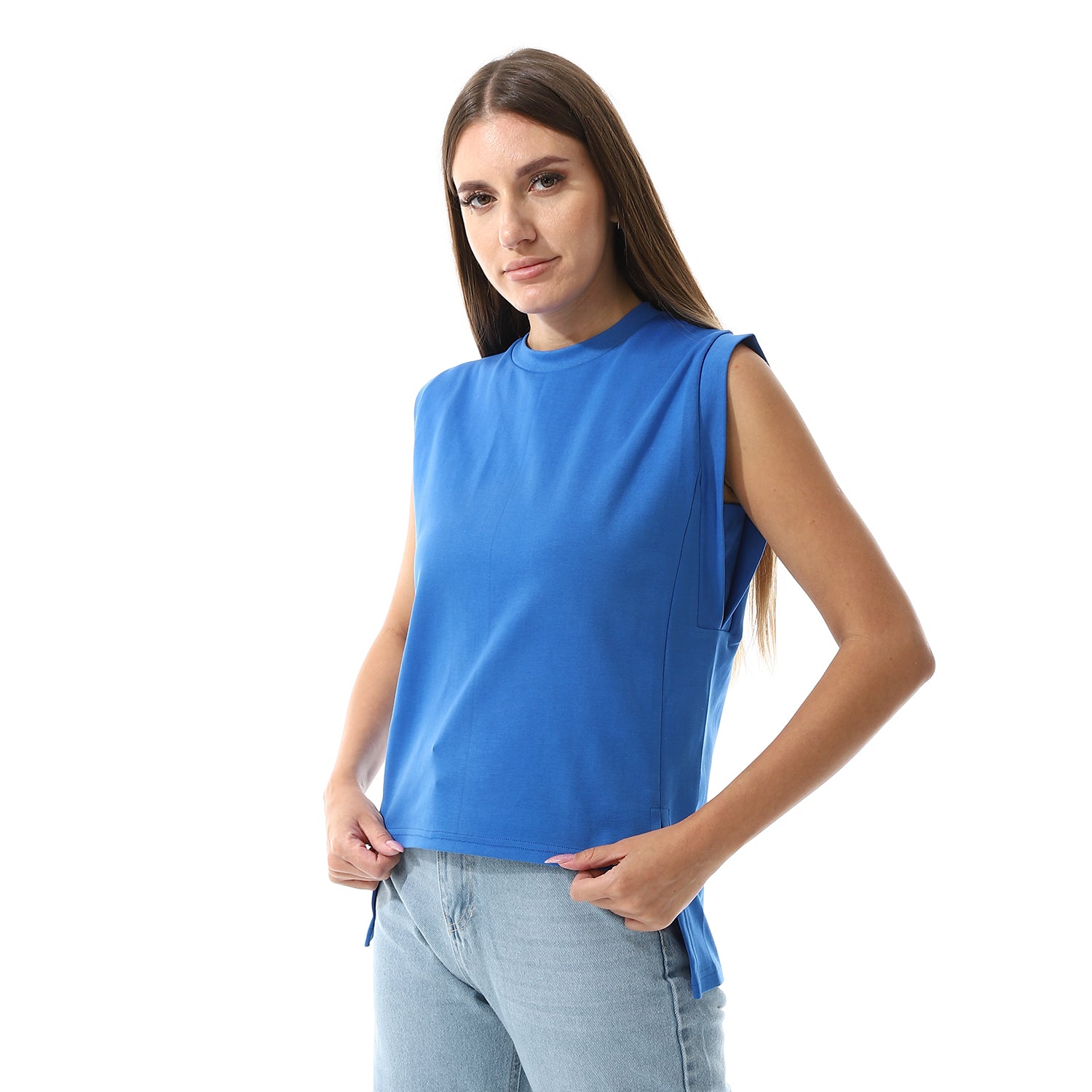 Blue Sleeveless Rib shirt