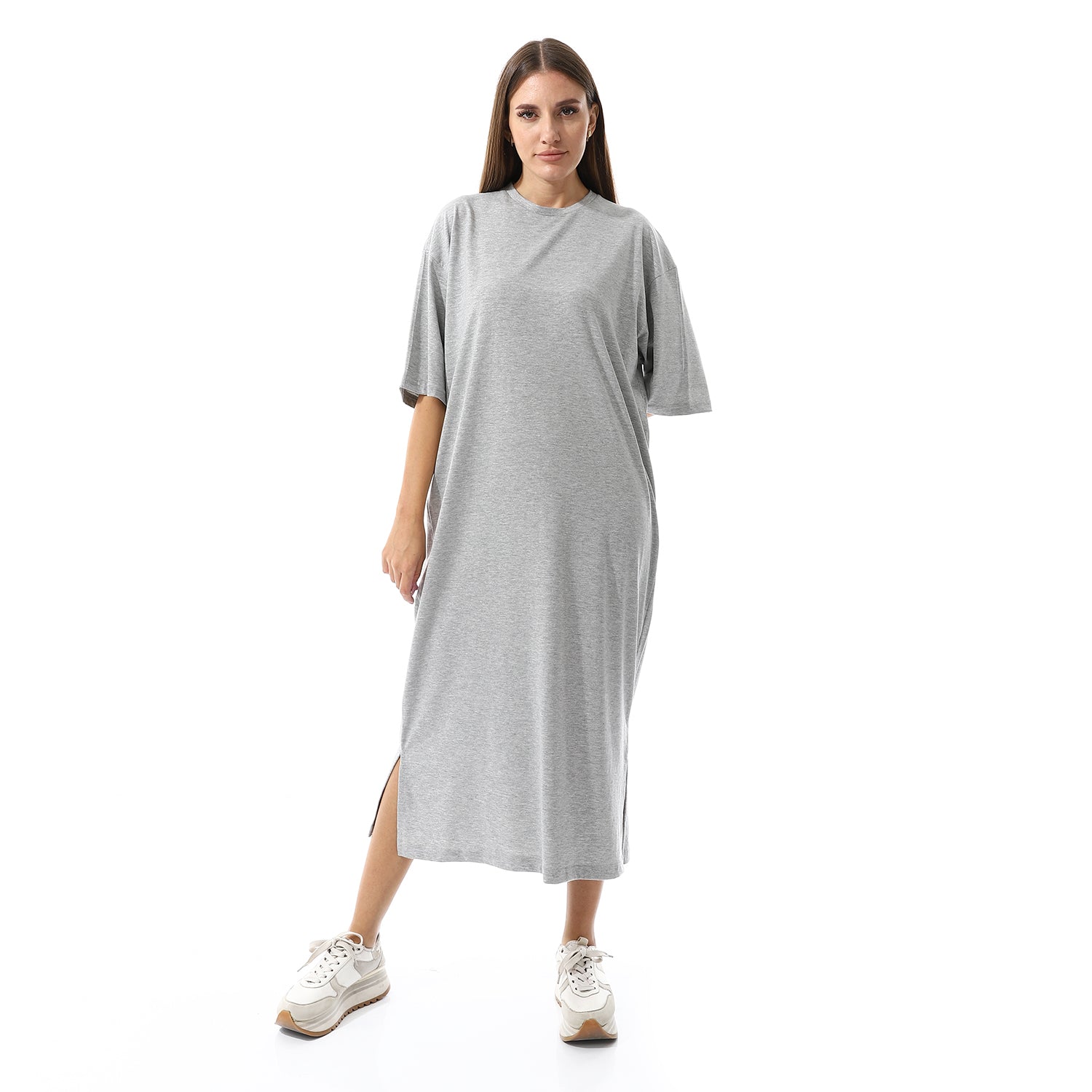 Grey melange Oversized short sleeves shirt dress