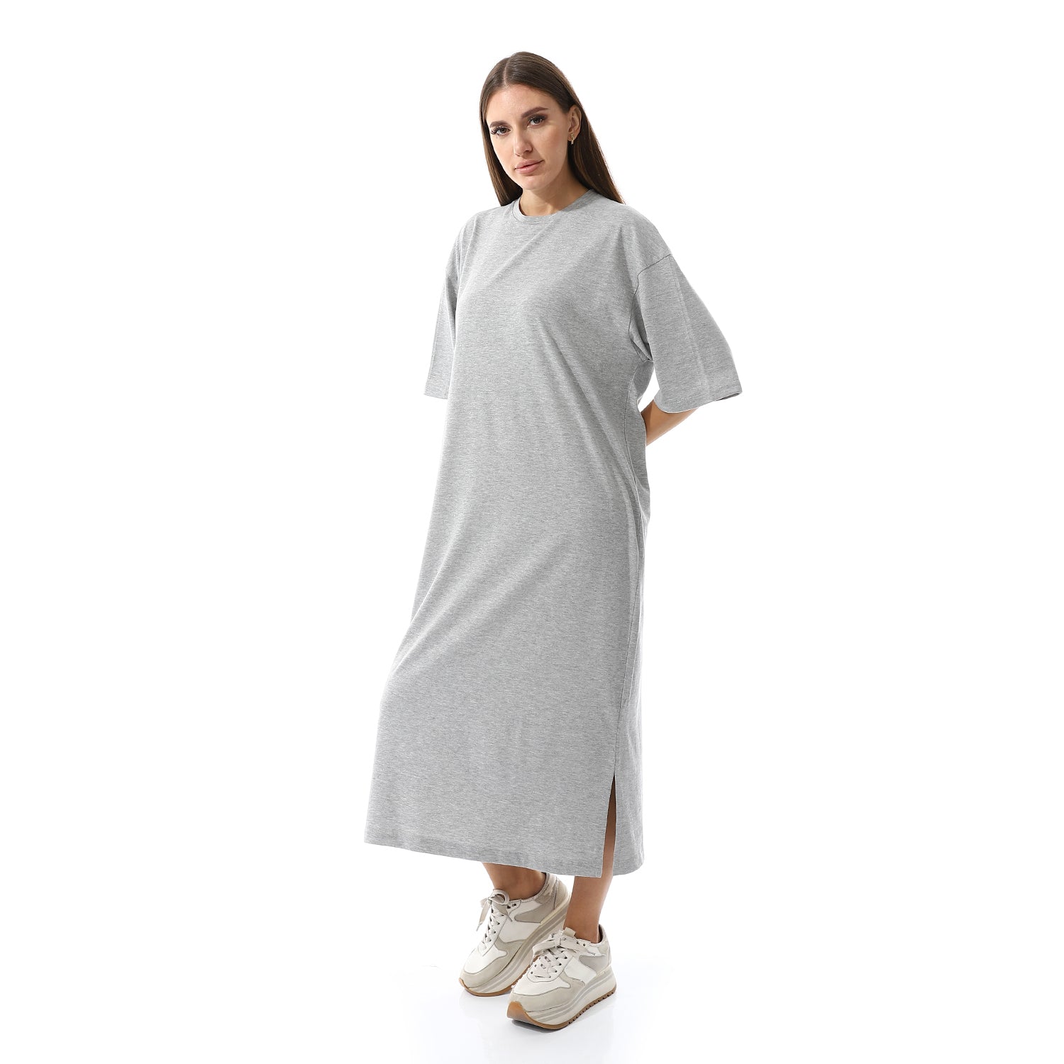 Grey melange Oversized short sleeves shirt dress