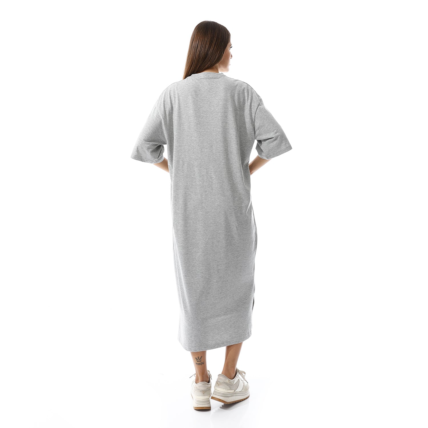 Grey melange Oversized short sleeves shirt dress