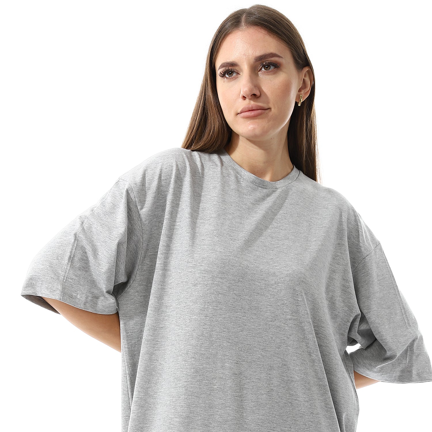 Grey melange Oversized short sleeves shirt dress