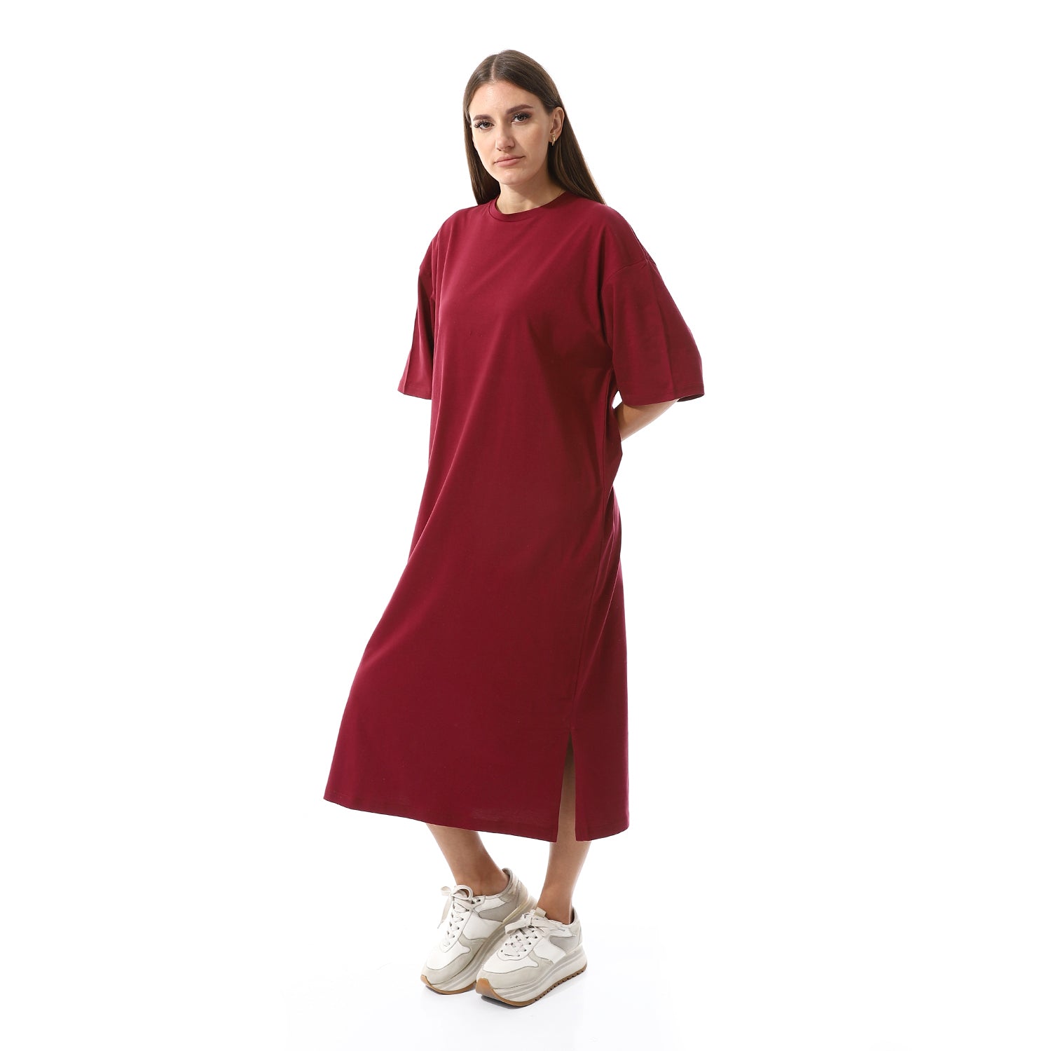 Peach Oversized short sleeves shirt dress