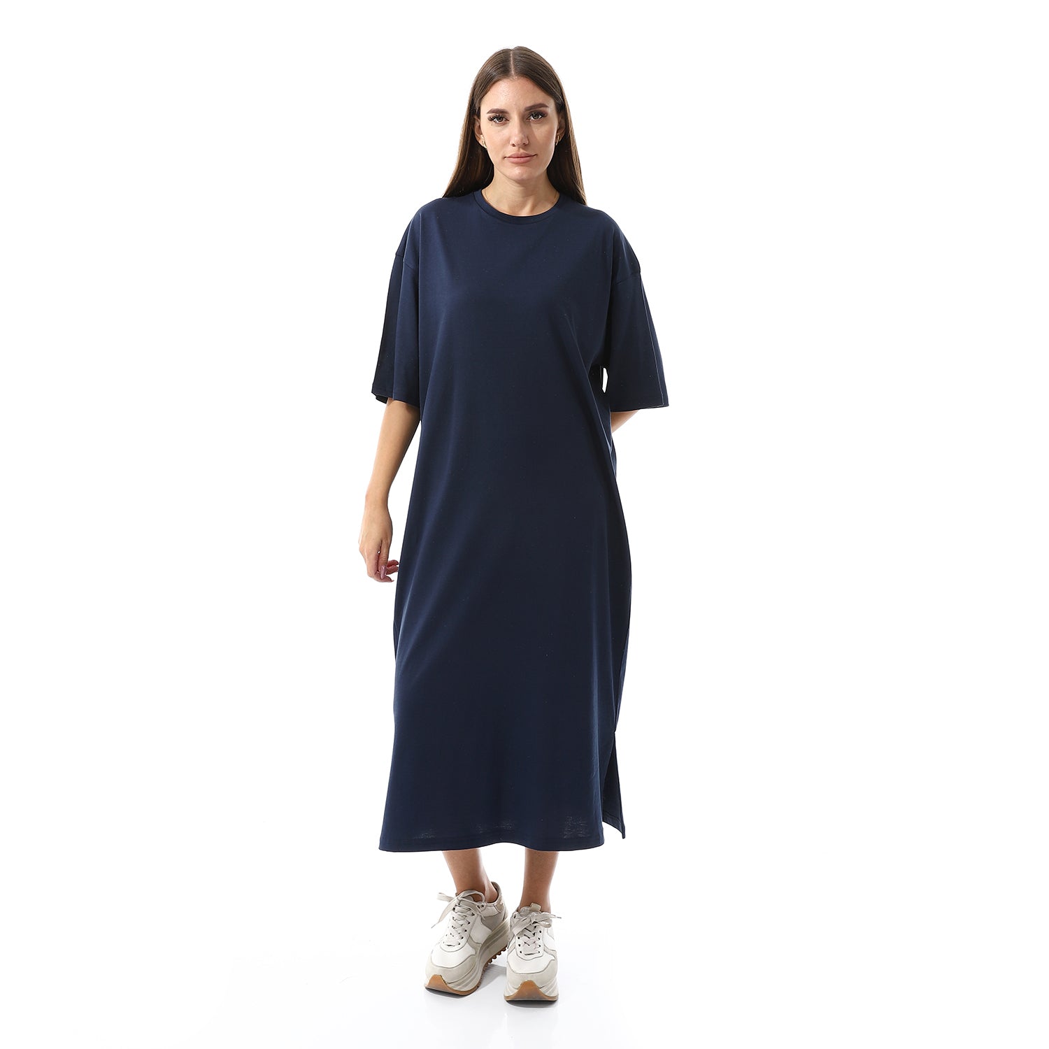 Grey melange Oversized short sleeves shirt dress