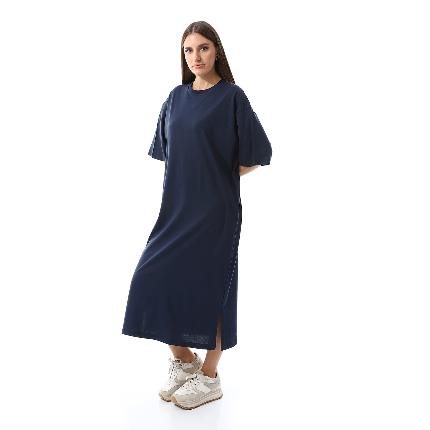 Navy Oversized short sleeves shirt dress