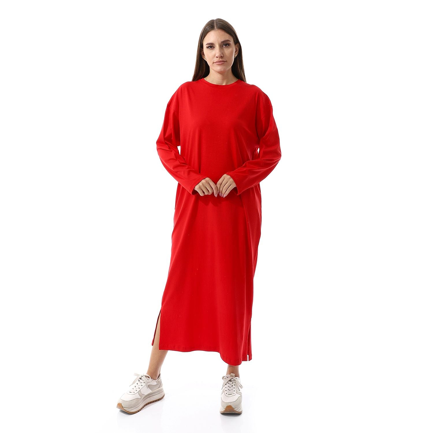 Khaki Oversized Long sleeve shirt dress