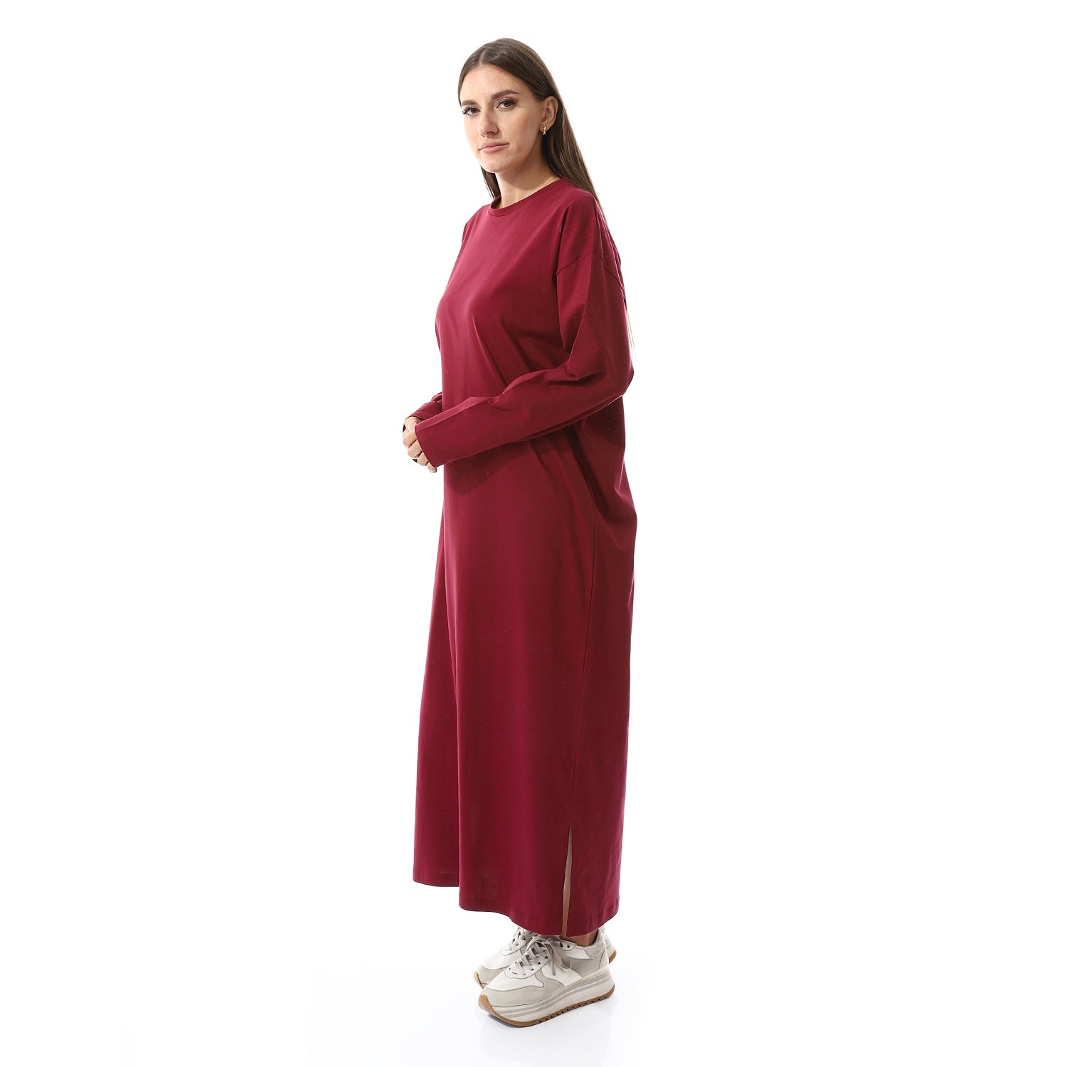 Burgandy Oversized Long sleeve shirt dress