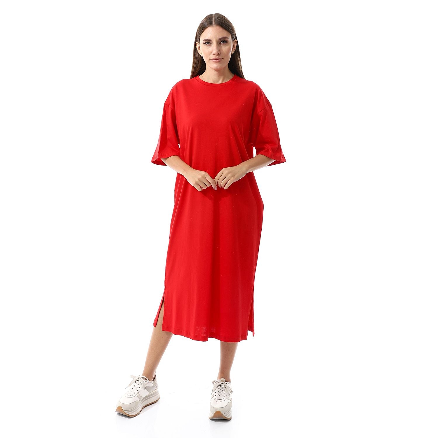 Grey melange Oversized short sleeves shirt dress