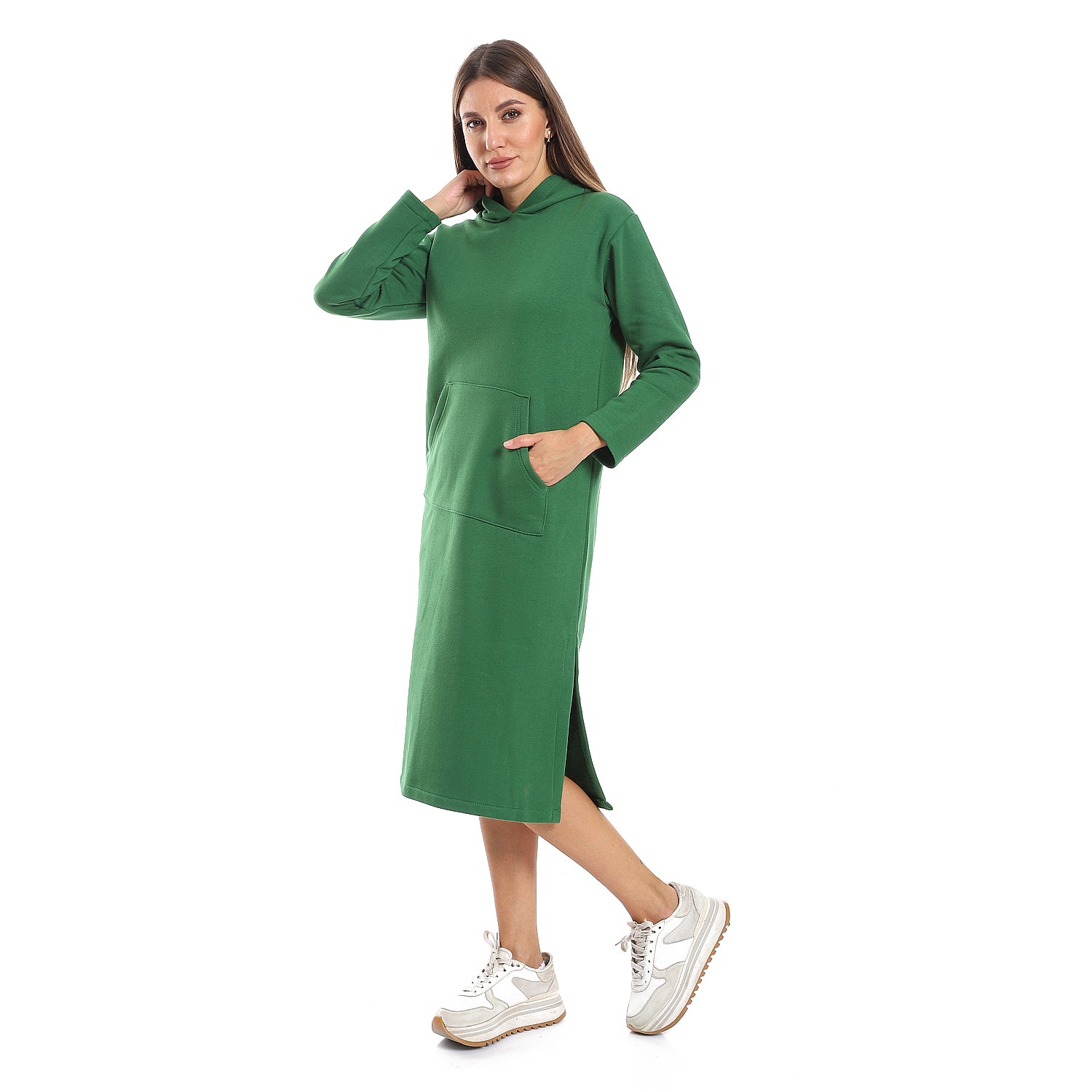 Green midi Hoodie dress