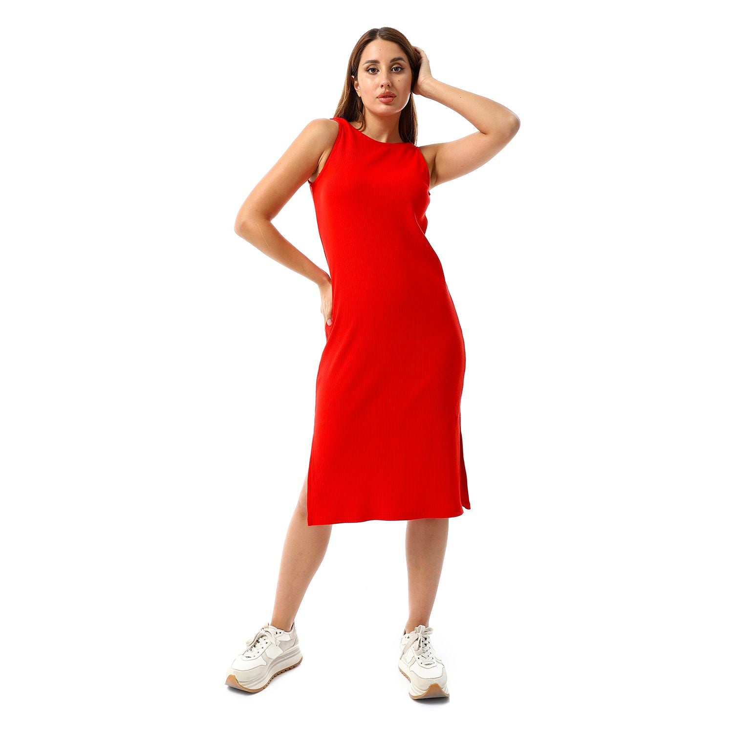 Hot Pink sleeveless Rib Dress