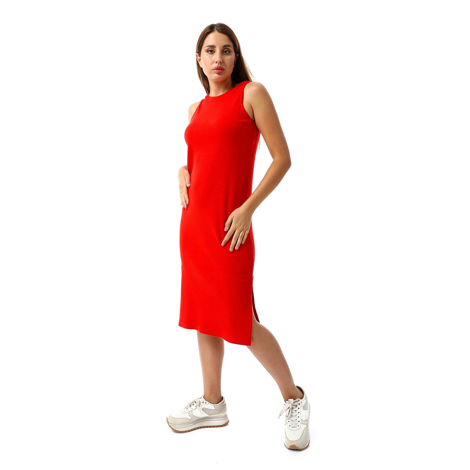 Red sleeveless Rib Dress
