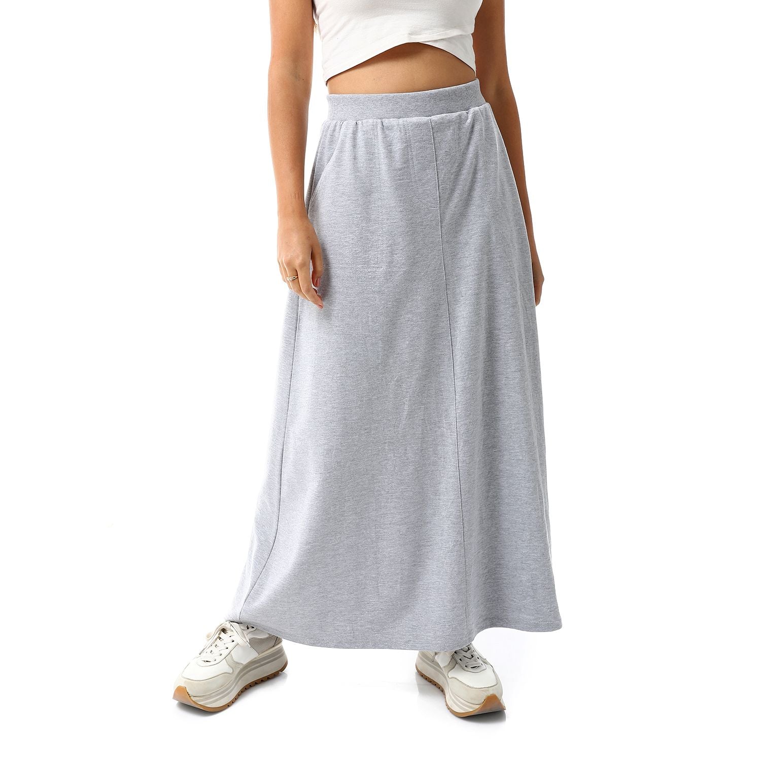 Grey Melange Maxi Skirt