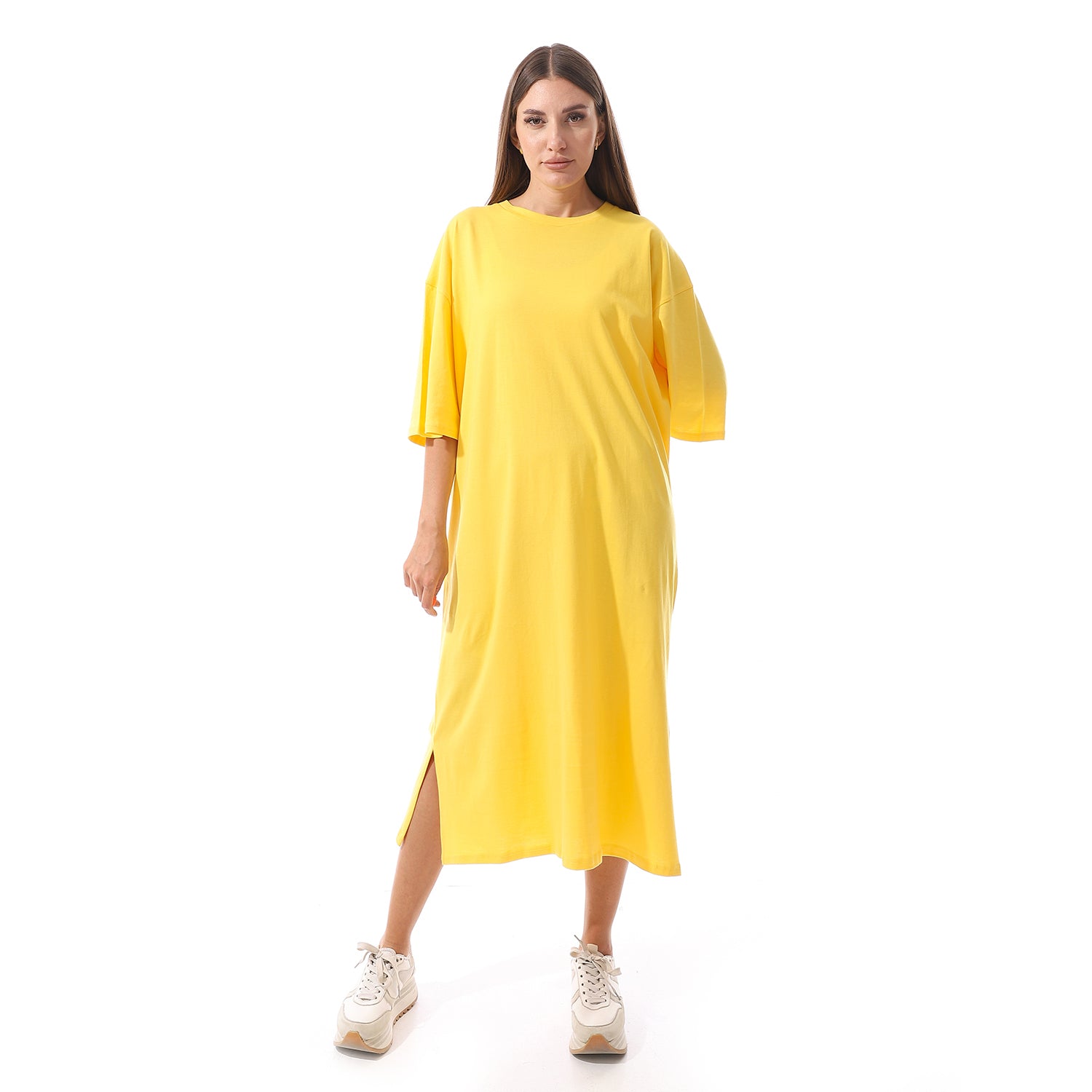 Grey melange Oversized short sleeves shirt dress