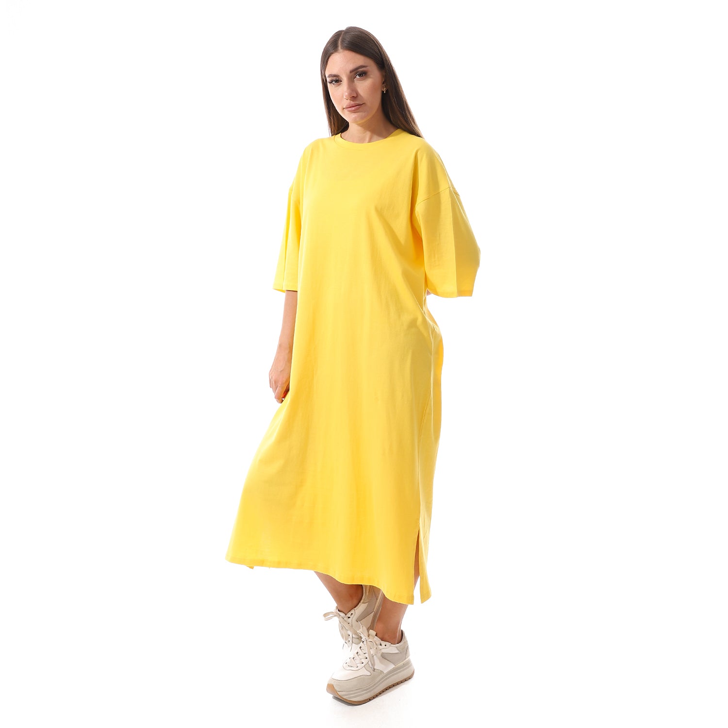 Yellow Oversized short sleeves shirt dress