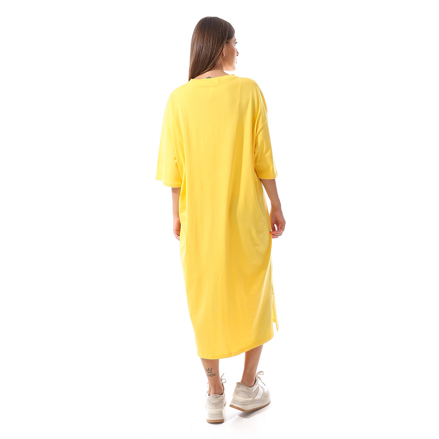 Yellow Oversized short sleeves shirt dress
