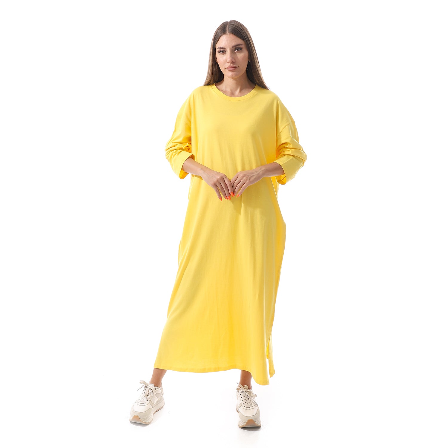 Yellow Oversized Long sleeve shirt dress