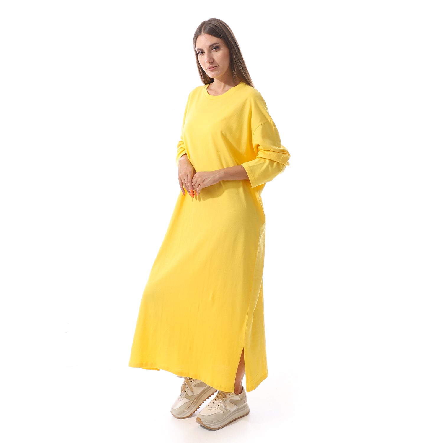 Khaki Oversized Long sleeve shirt dress