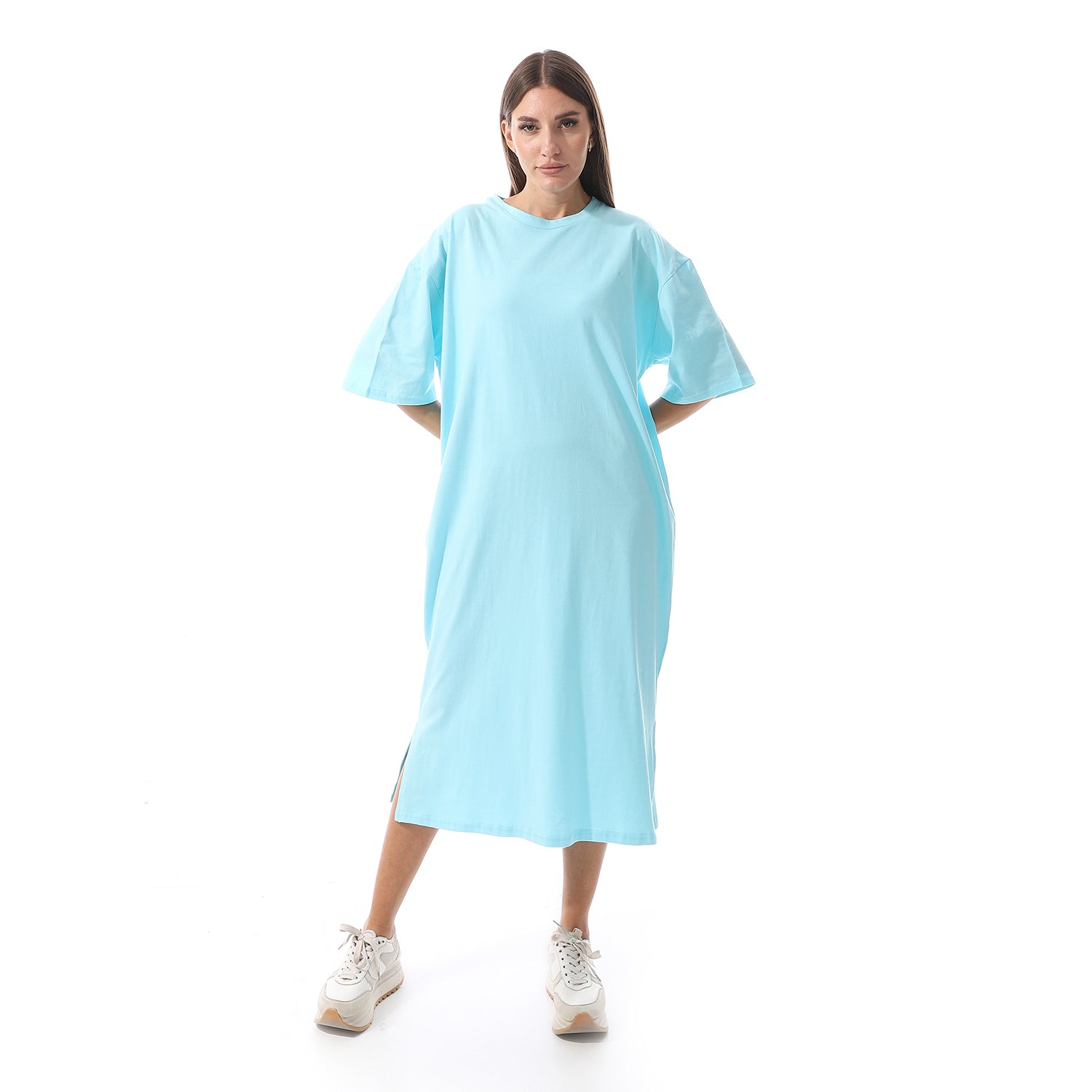 Cyan Oversized short sleeves shirt dress