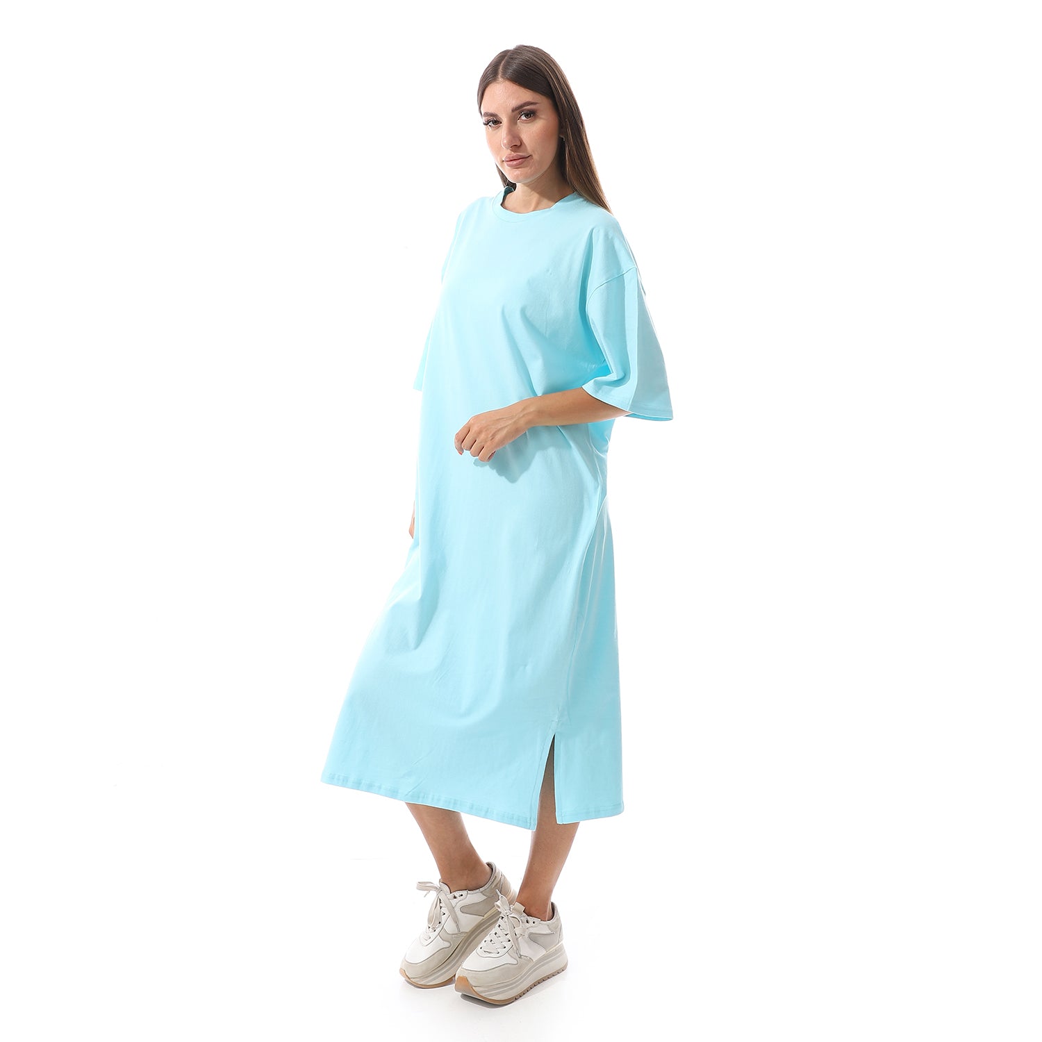 Cyan Oversized short sleeves shirt dress