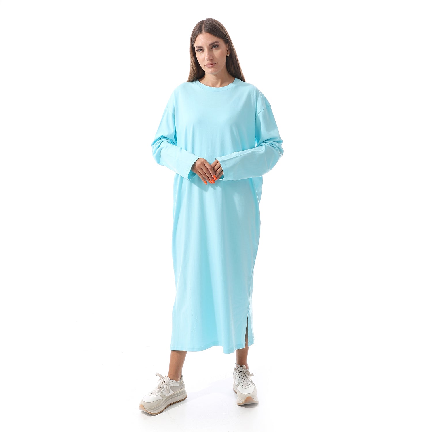 cyan Oversized Long sleeve shirt dress