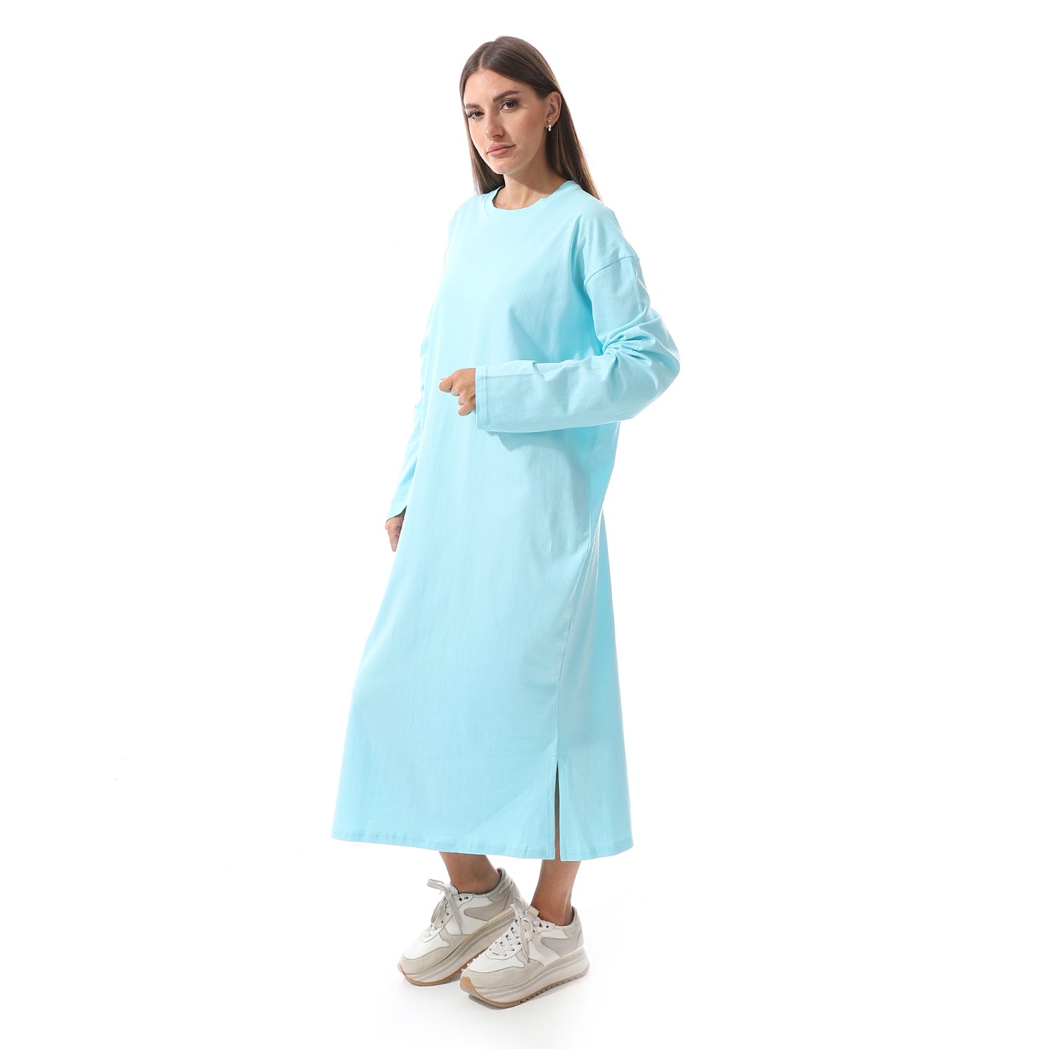 Khaki Oversized Long sleeve shirt dress