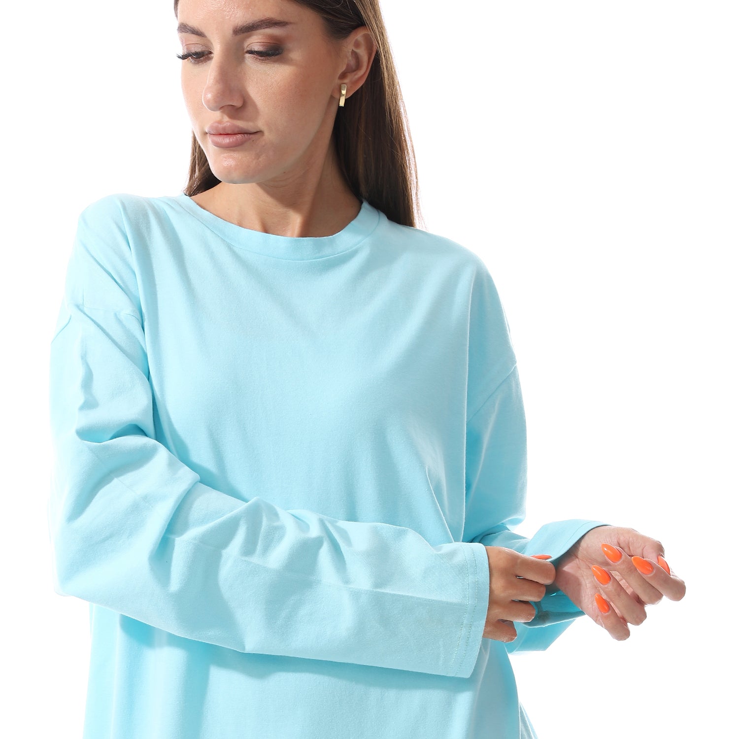 cyan Oversized Long sleeve shirt dress