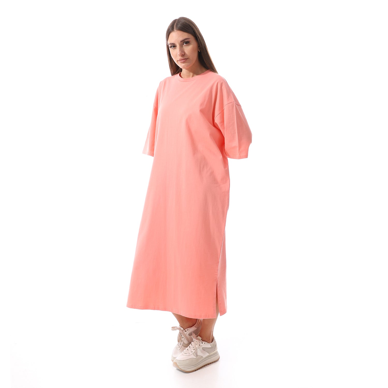 Peach Oversized short sleeves shirt dress