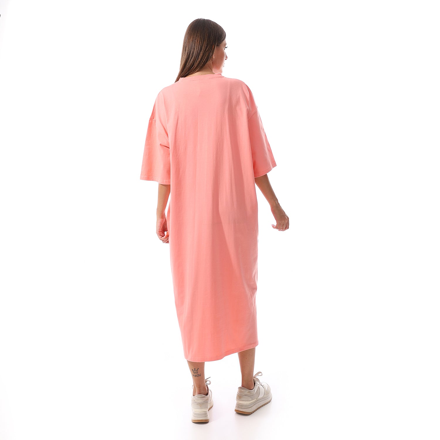 Peach Oversized short sleeves shirt dress