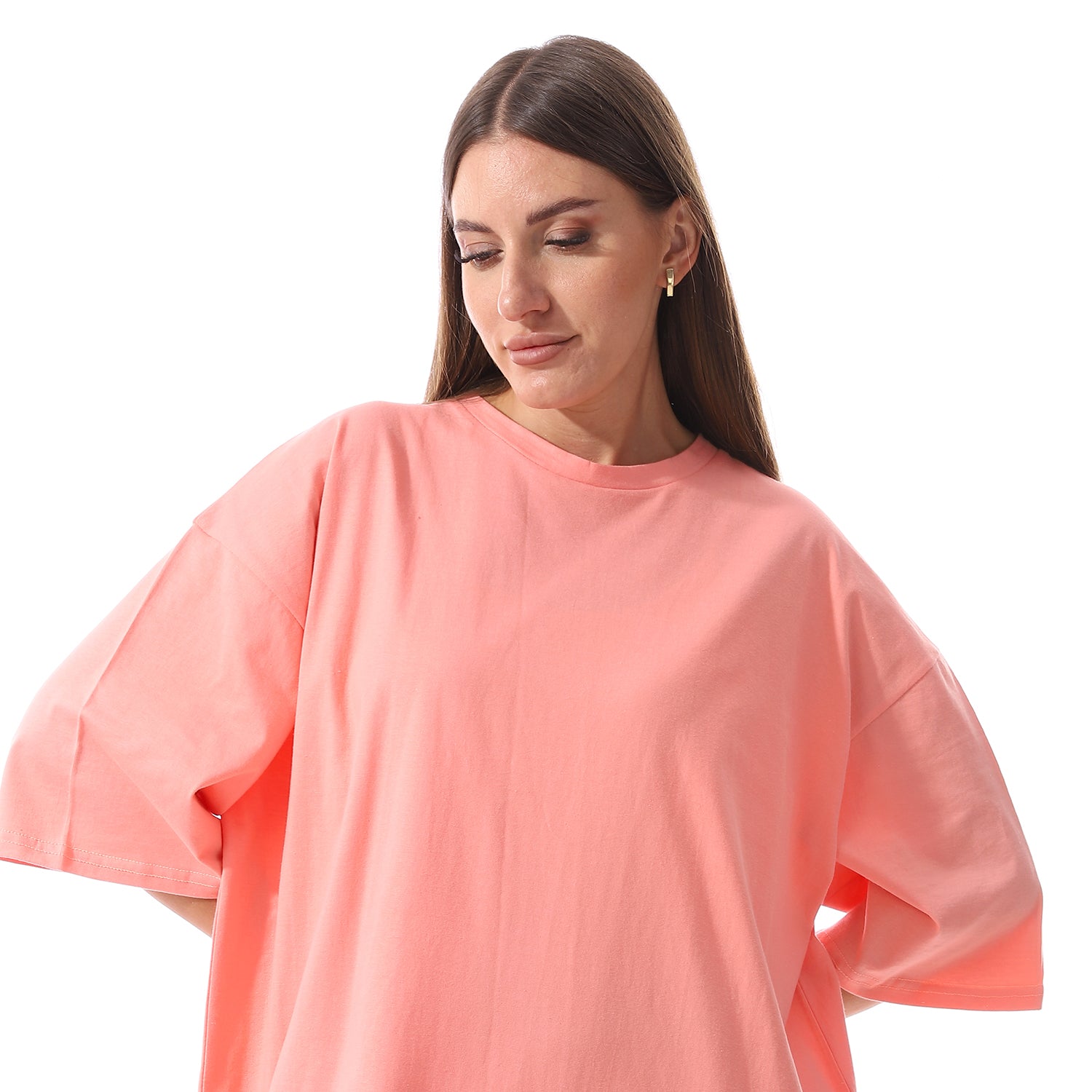 Peach Oversized short sleeves shirt dress
