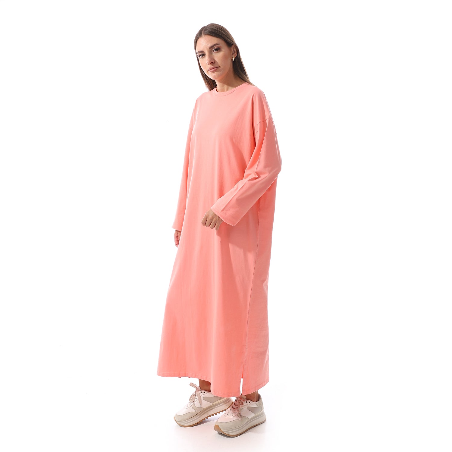 Peach Oversized Long sleeve shirt dress