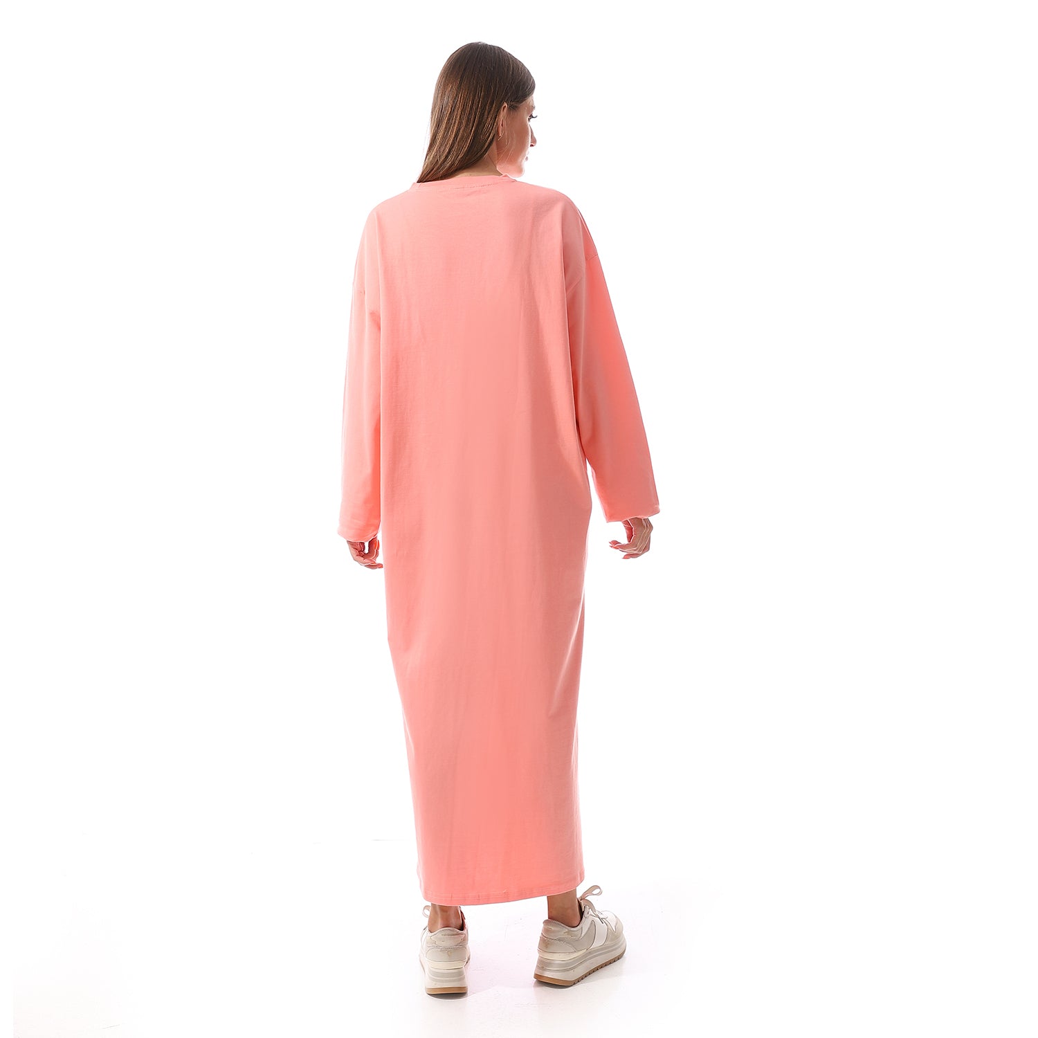 Peach Oversized Long sleeve shirt dress