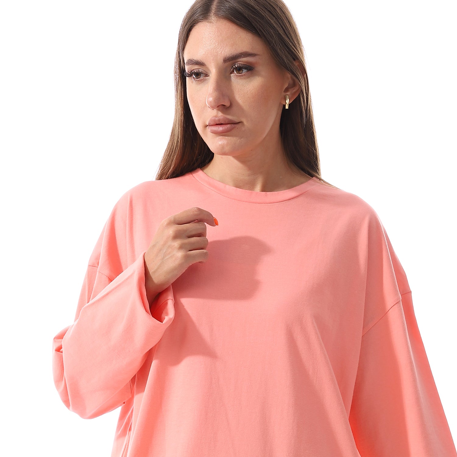 Peach Oversized Long sleeve shirt dress