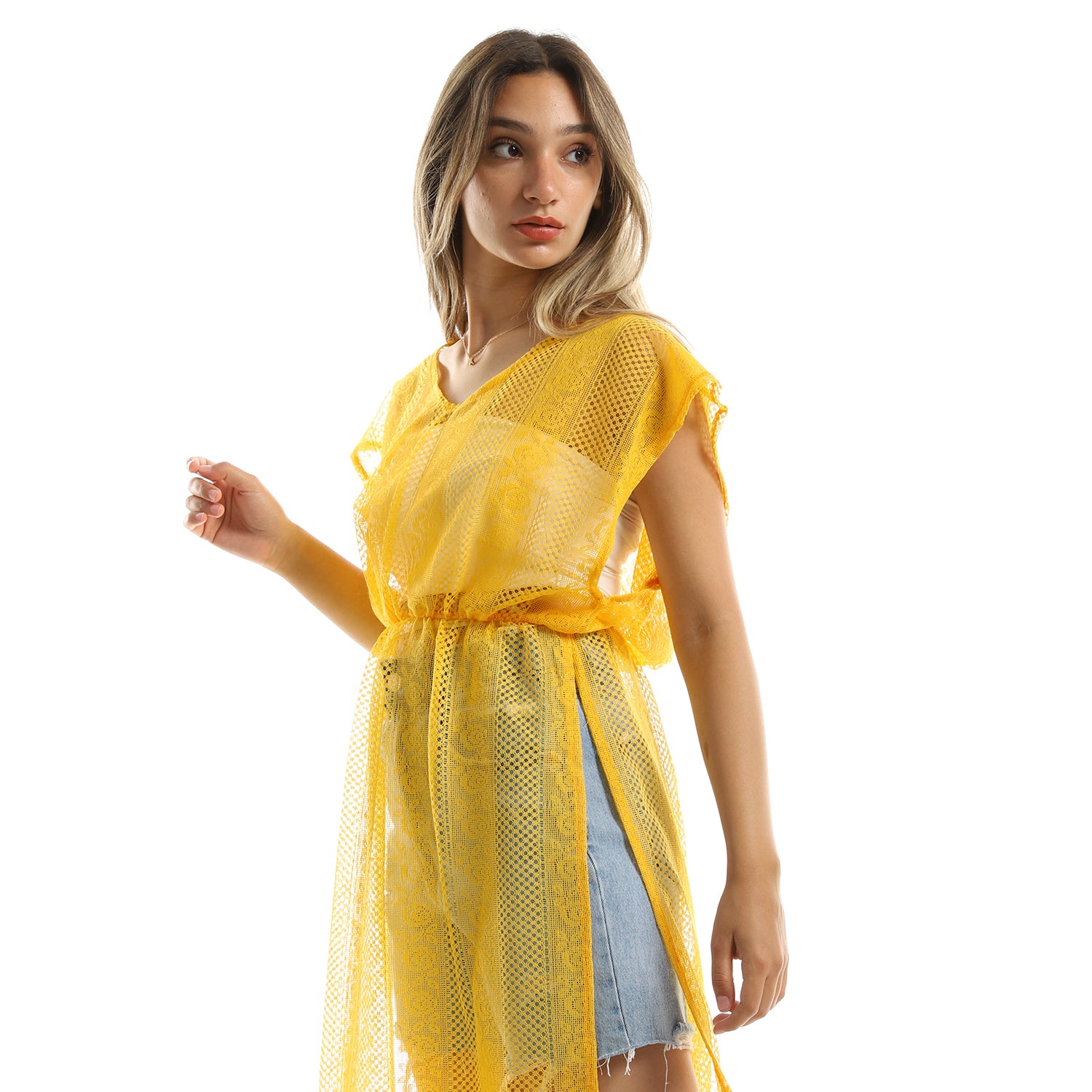Mango Yellow Beach Lace dress