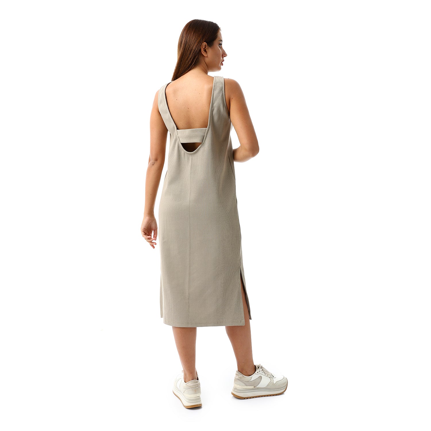 Beige sleeveless Rib Dress
