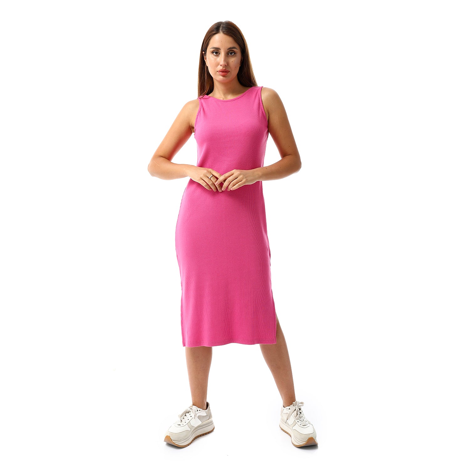 Hot Pink sleeveless Rib Dress