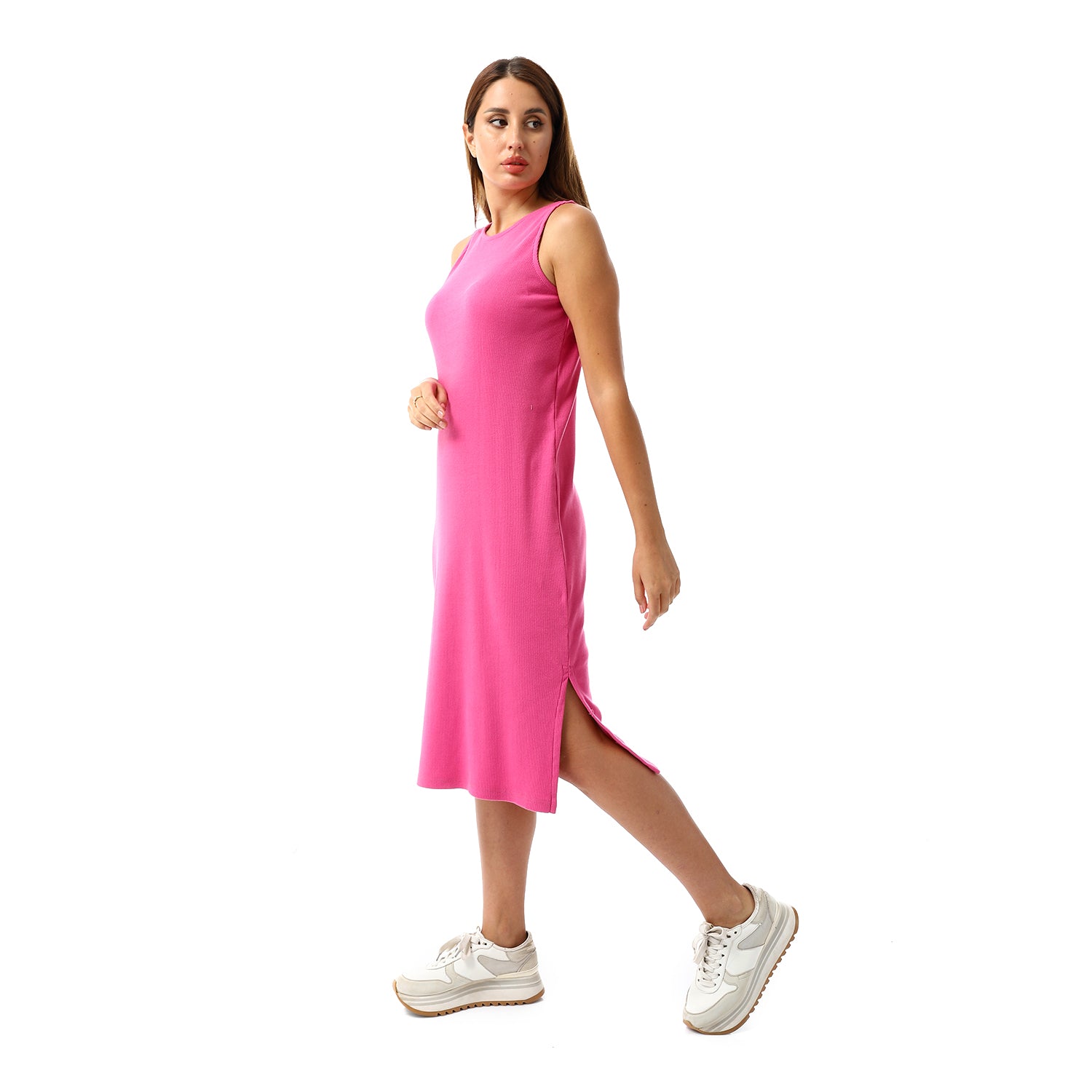 Hot Pink sleeveless Rib Dress
