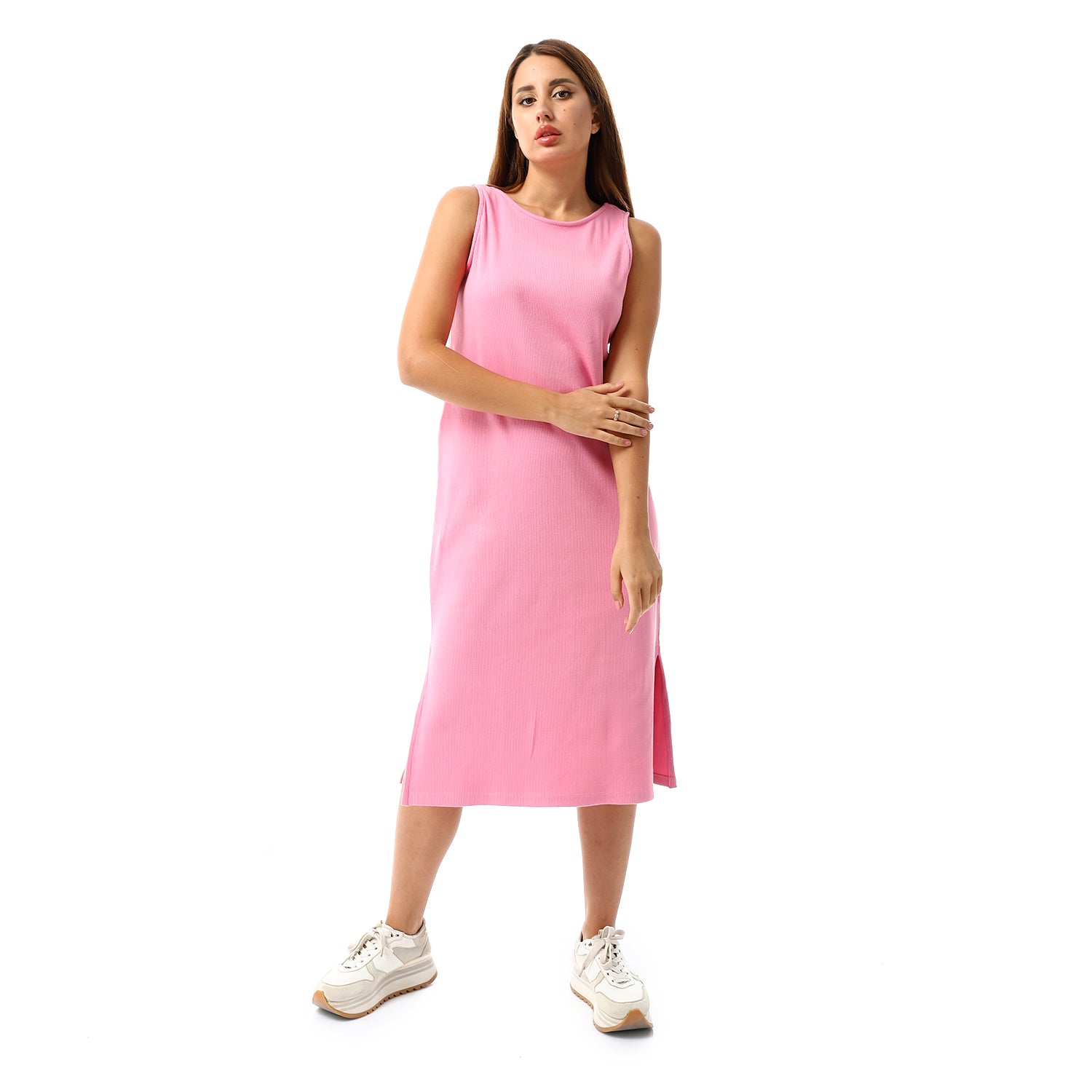 Hot Pink sleeveless Rib Dress